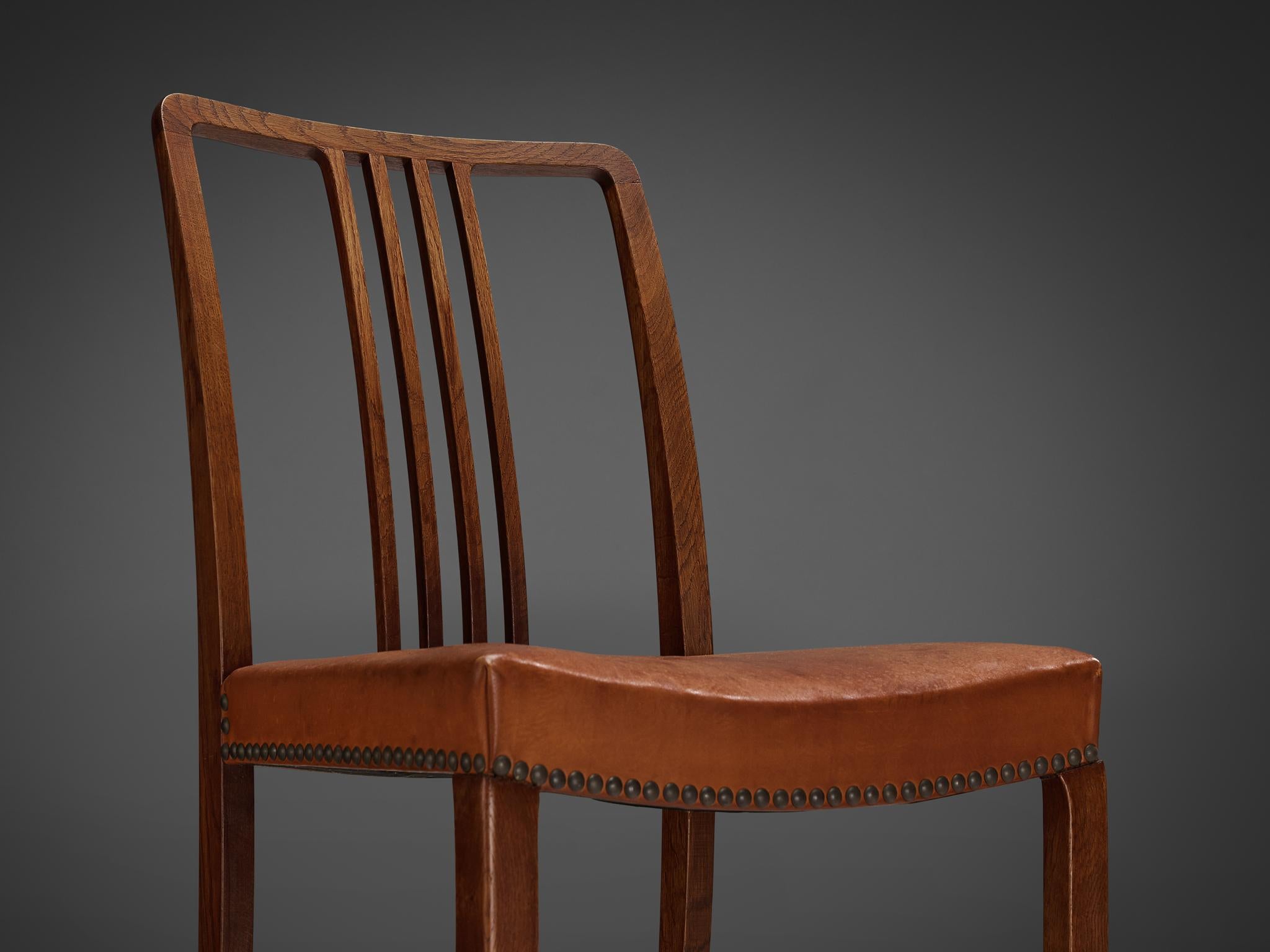 Jørgen Christensens Set of Eight Dining Chairs in Cognac Leather and Oak In Good Condition For Sale In Waalwijk, NL