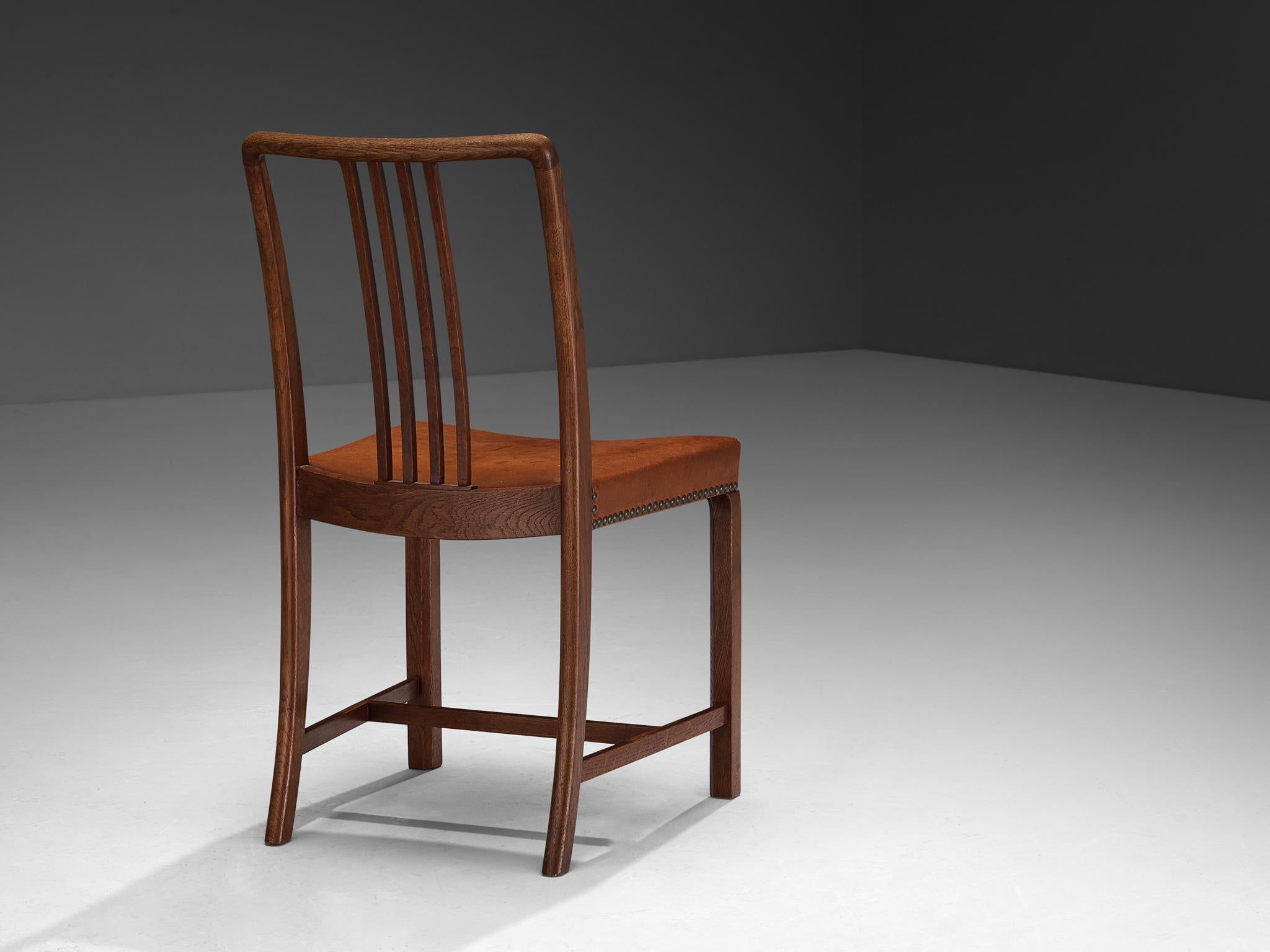 Jørgen Christensens Set of Eight Dining Chairs in Cognac Leather and Oak For Sale 1