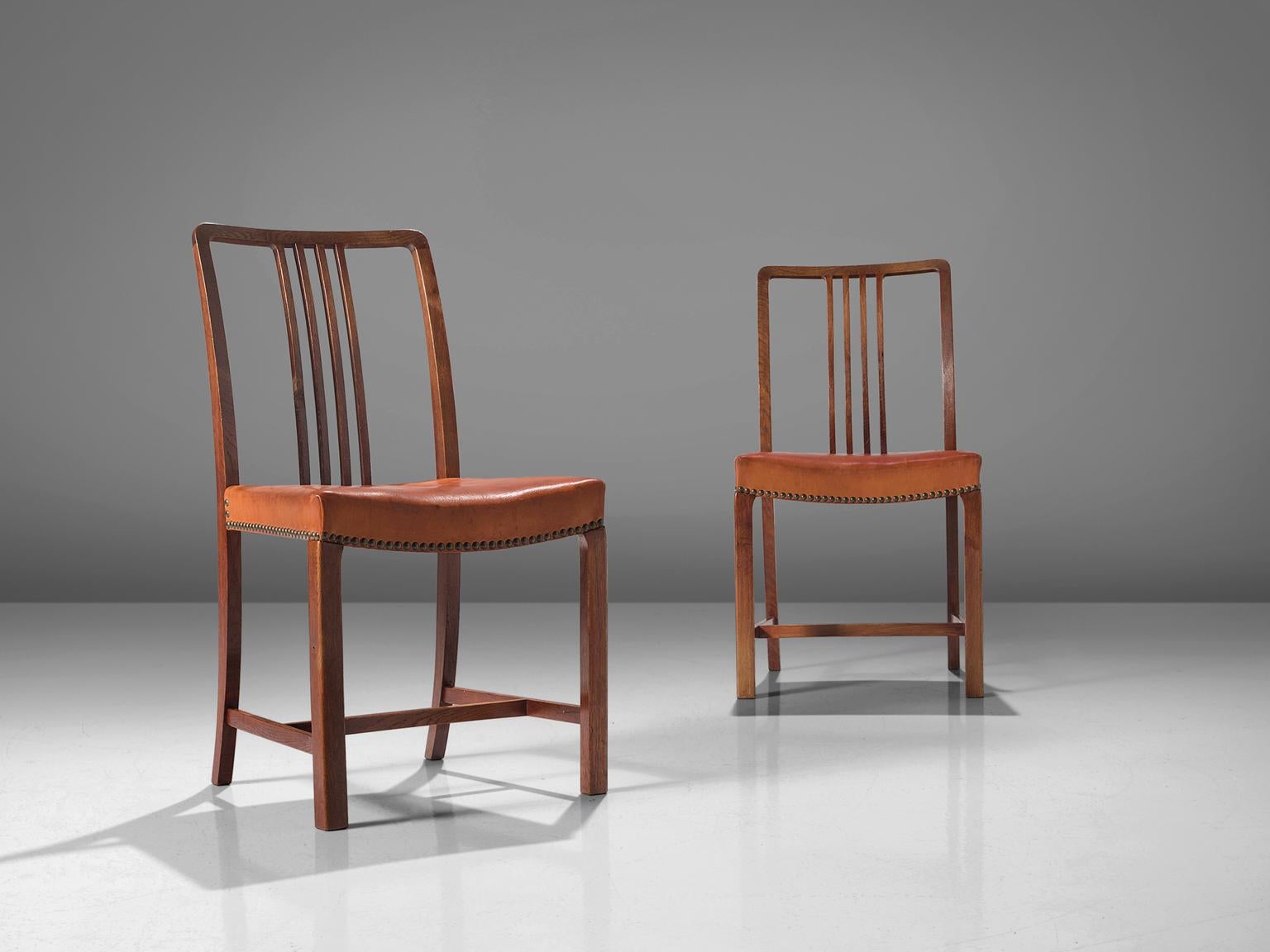 Jørgen Christensens Ensemble de huit chaises de salle à manger en cuir cognac et Oak  en vente 1