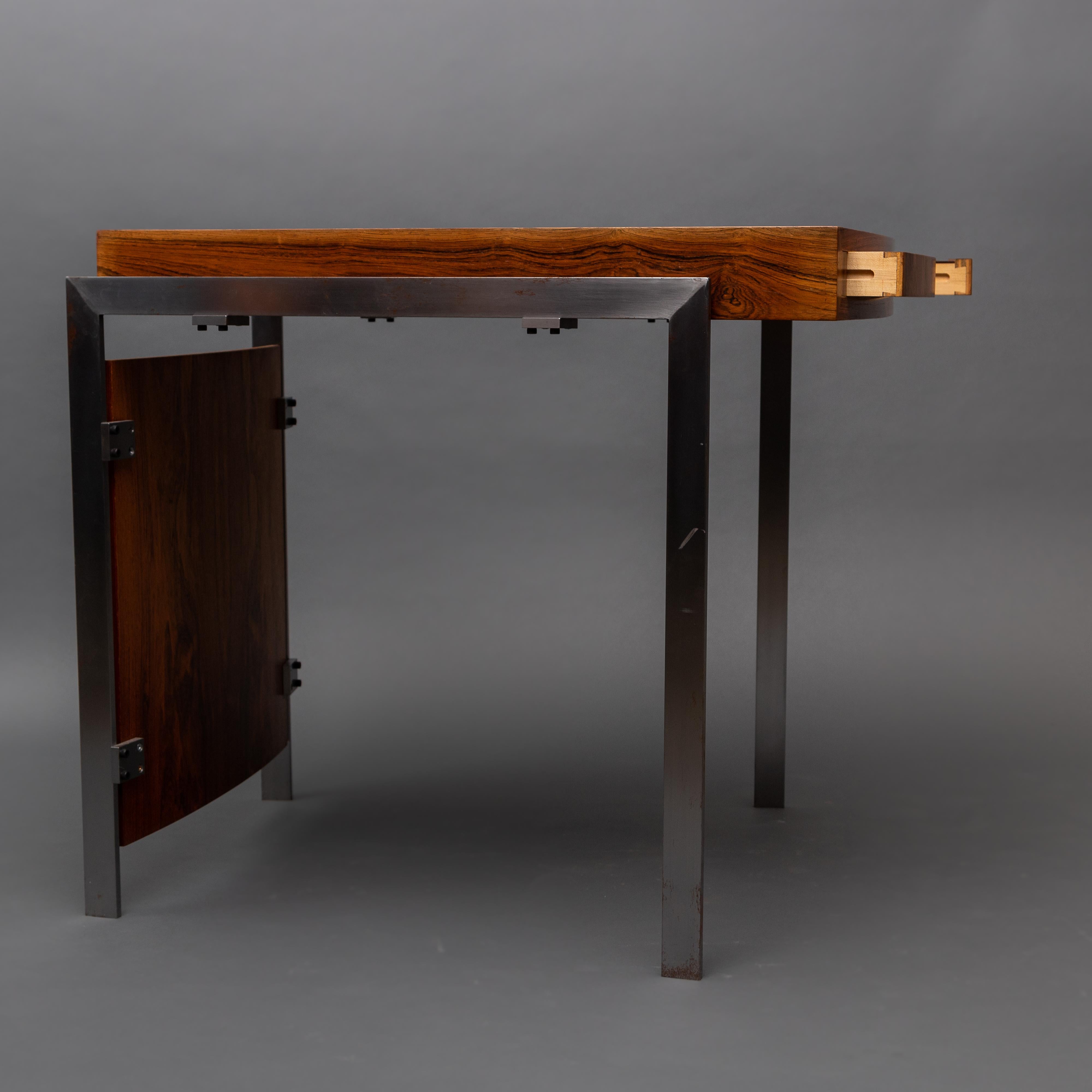 Jørgen Groth Midcentury Scandinavian Writing Desk Rosewood Steel Heluf Poulsen In Fair Condition For Sale In Oslo, NO