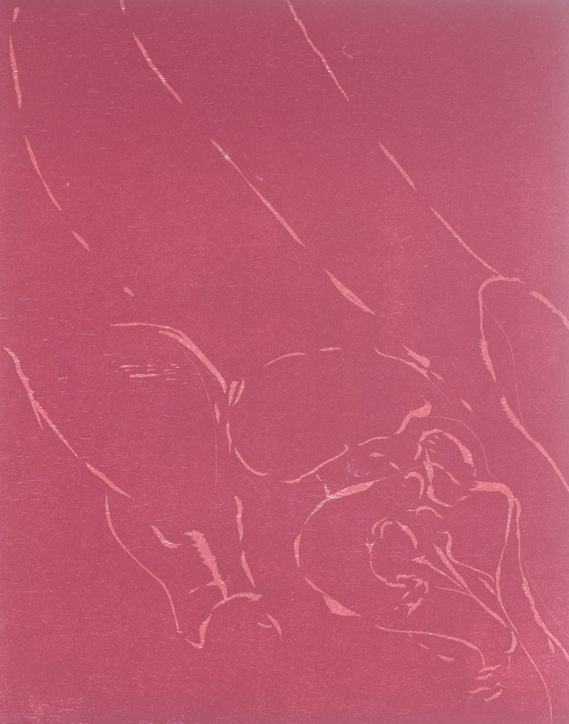 Jørgen Haugen Sørensen. Xilografía. Composición abstracta en tonos rojos, 1987