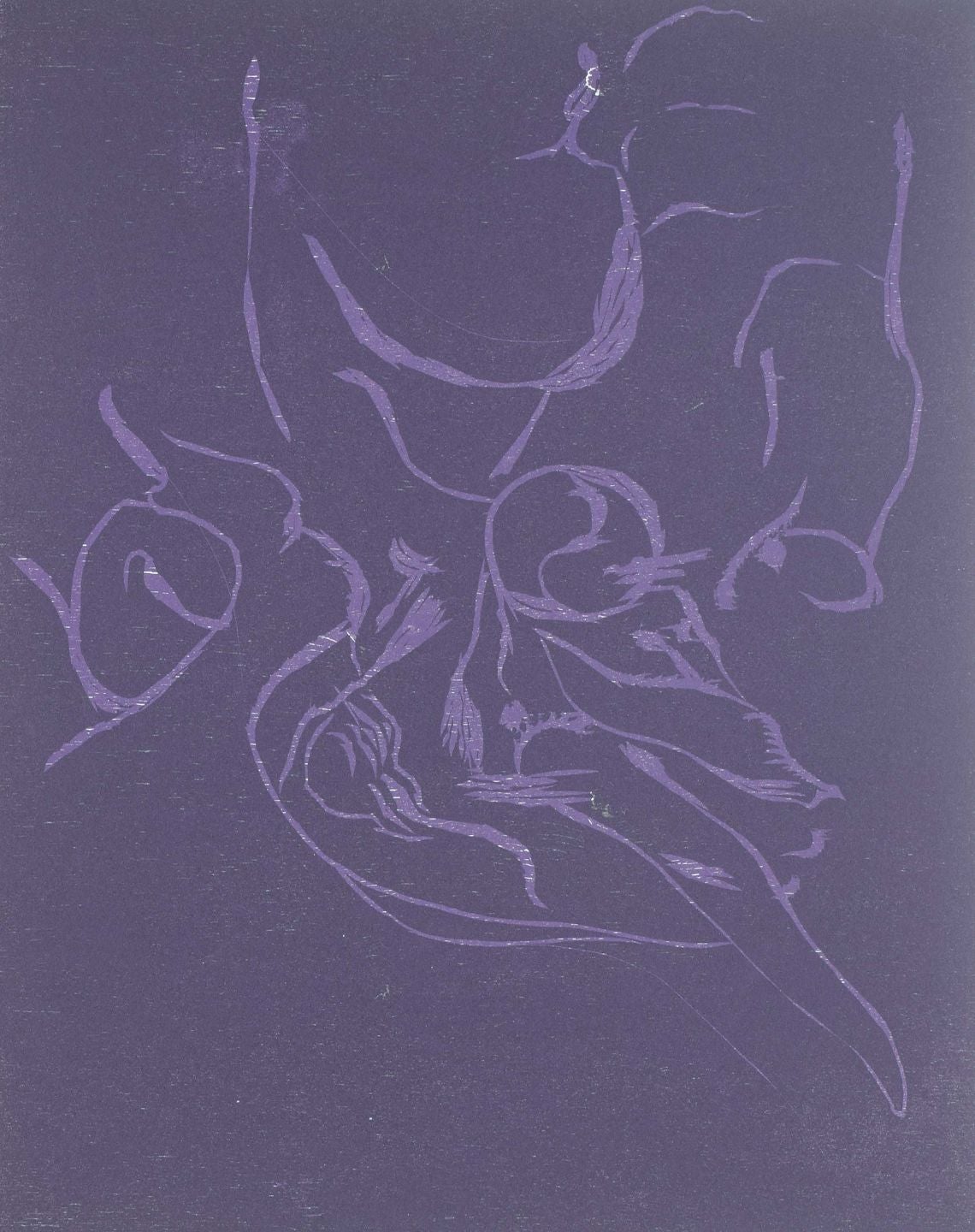 Jørgen Haugen Sørensen. Woodcut on paper. Abstract composition in violet tones. For Sale