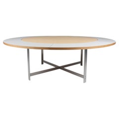 Mesa de comedor Jørgen Høj de roble y acero. Con anillo de extensión