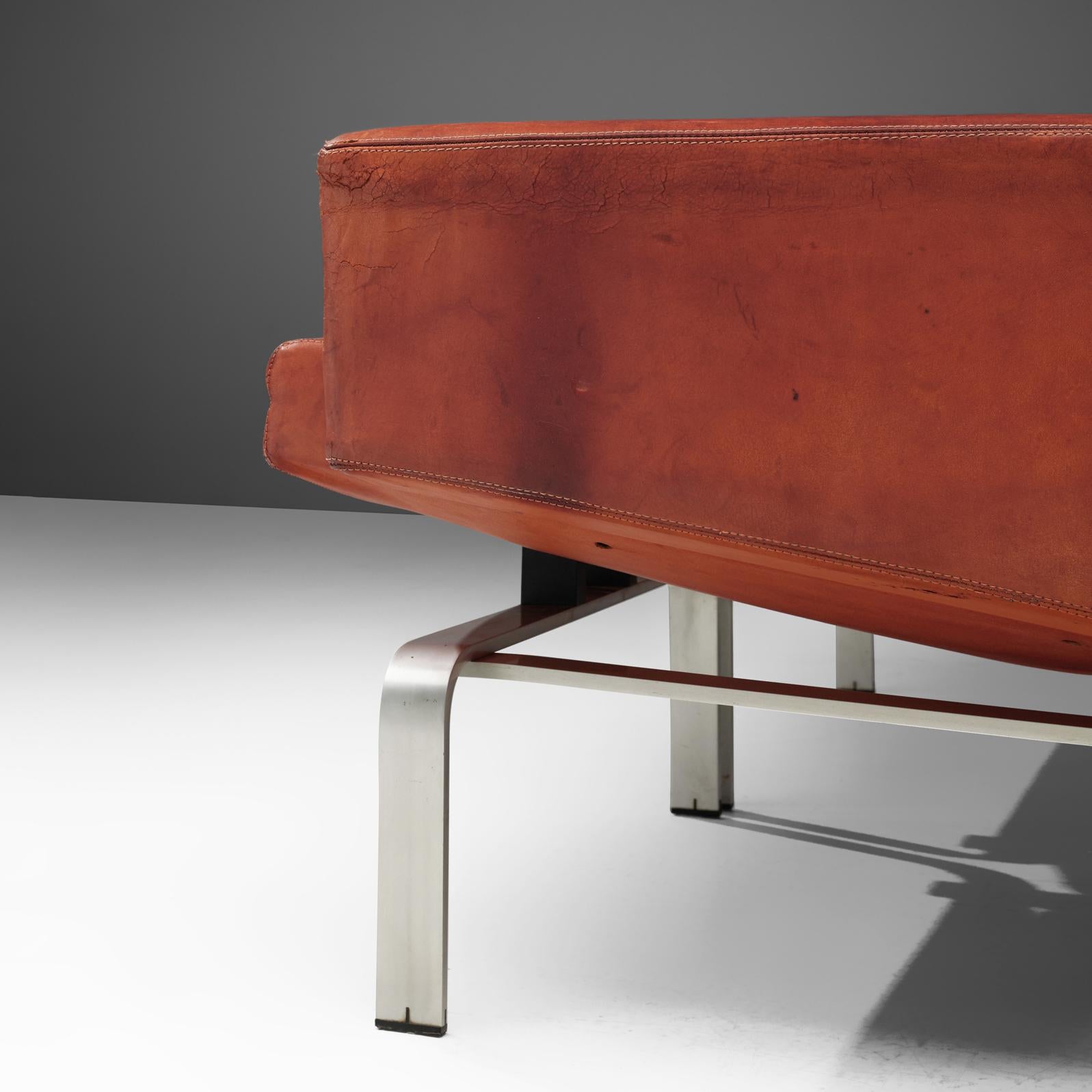 Scandinavian Modern Jorgen Hoj Niels Vitsoøe Sofa '202' in Red Leather and Steel