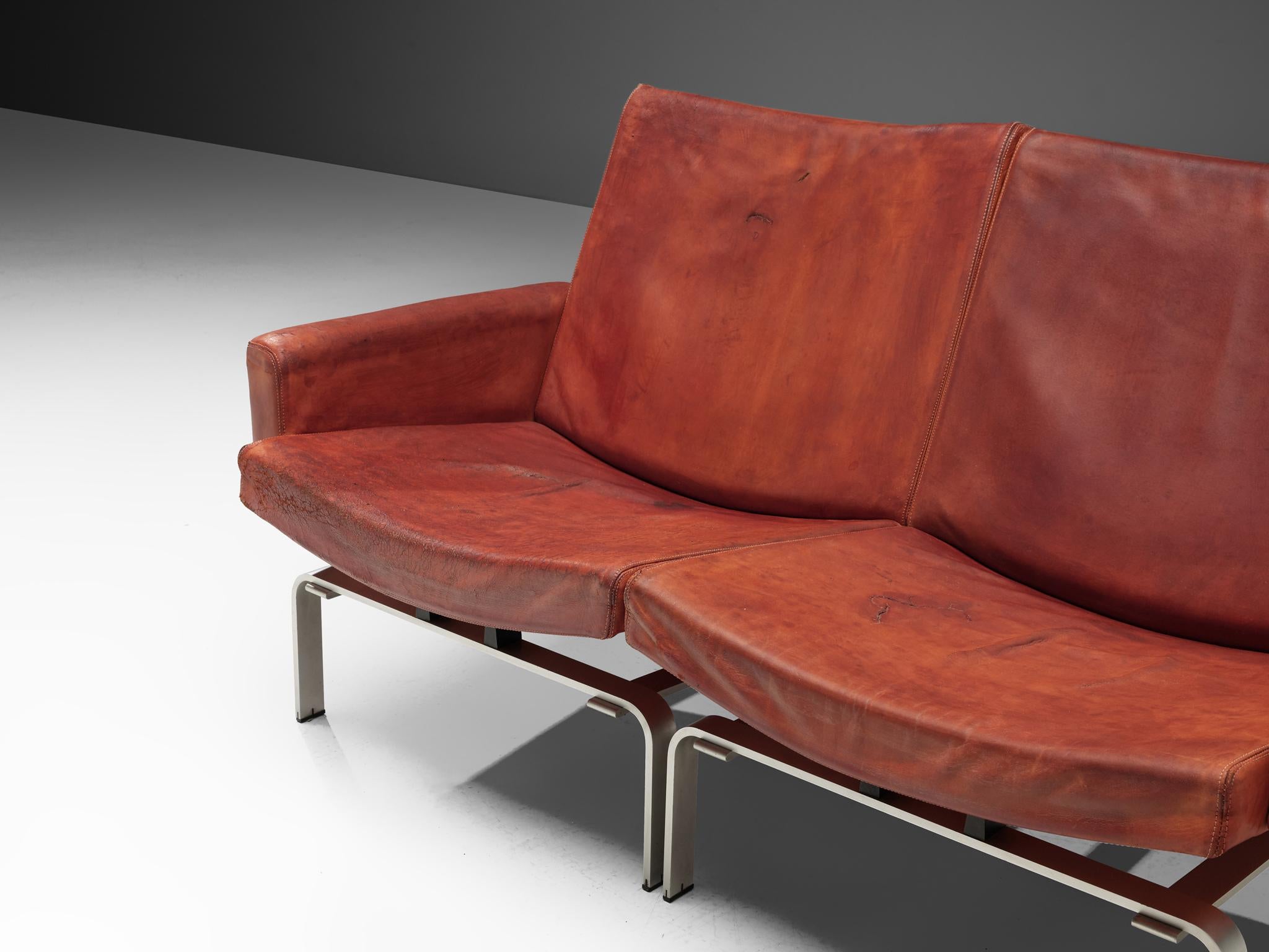 Danish Jorgen Hoj Niels Vitsoøe Sofa '202' in Red Leather and Steel