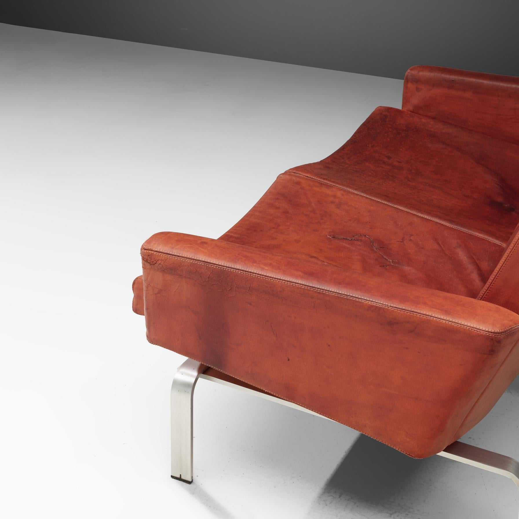 Mid-20th Century Jorgen Hoj Niels Vitsoøe Sofa '202' in Red Leather and Steel