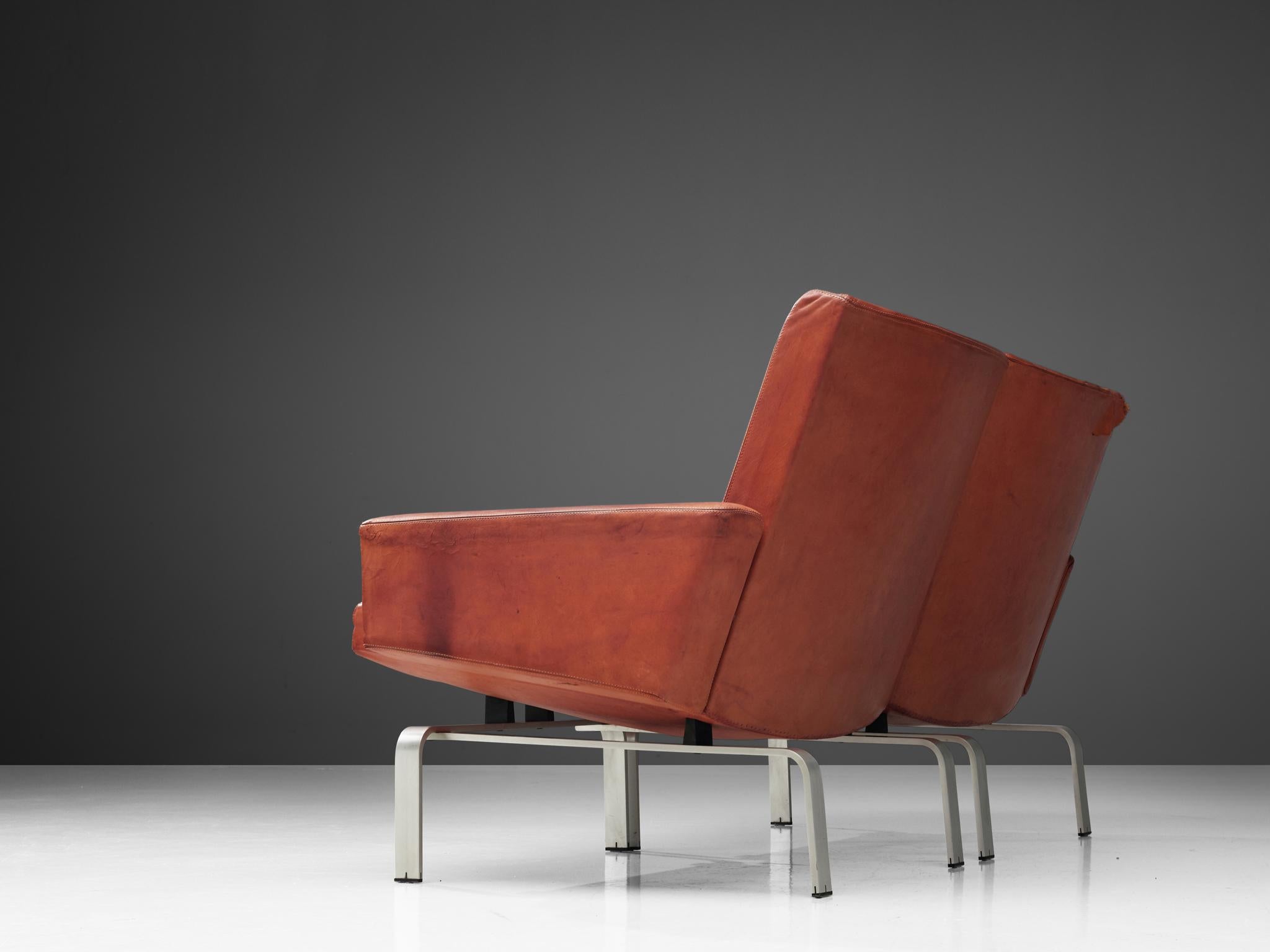 Aluminum Jorgen Hoj Niels Vitsoøe Sofa '202' in Red Leather and Steel