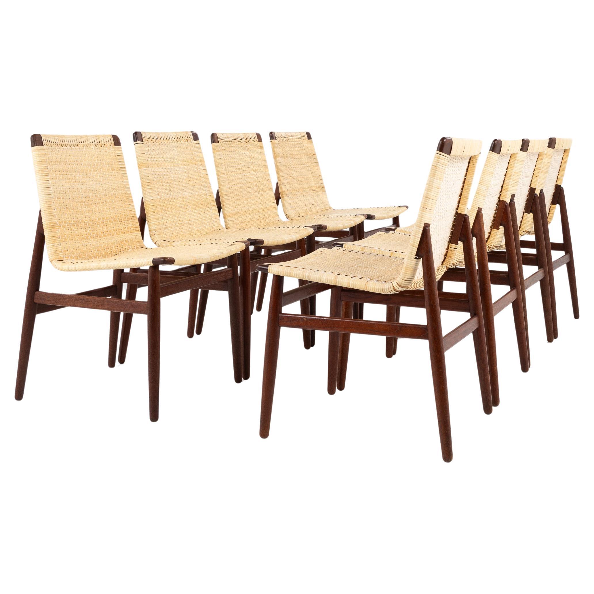 Set of 8 rare dining chairs in teak by Jørgen Høj For Sale