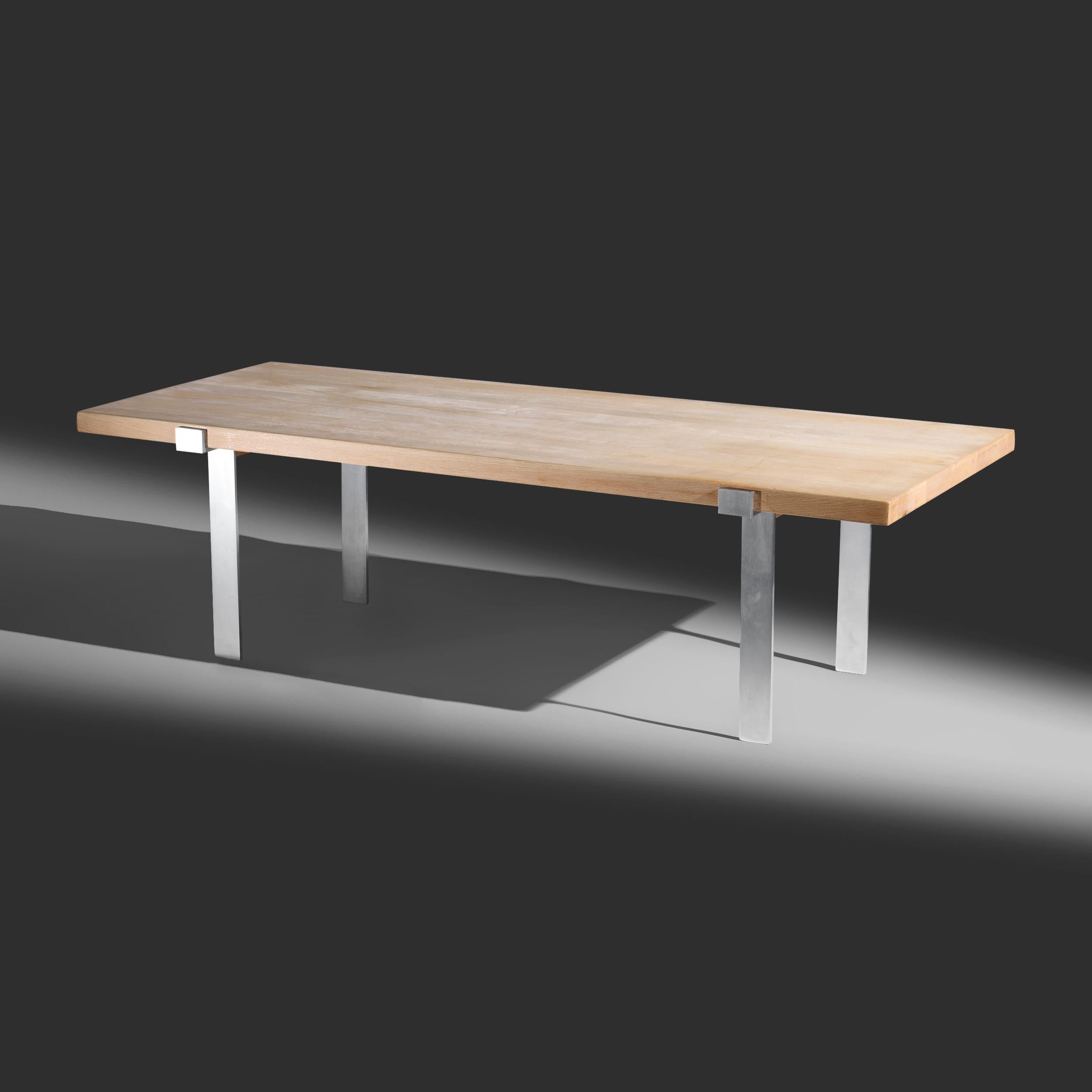 Scandinavian Modern Jørgen Høj solid oak and steel coffee table for A. Mikael Laursen, Aarhus, Denma For Sale