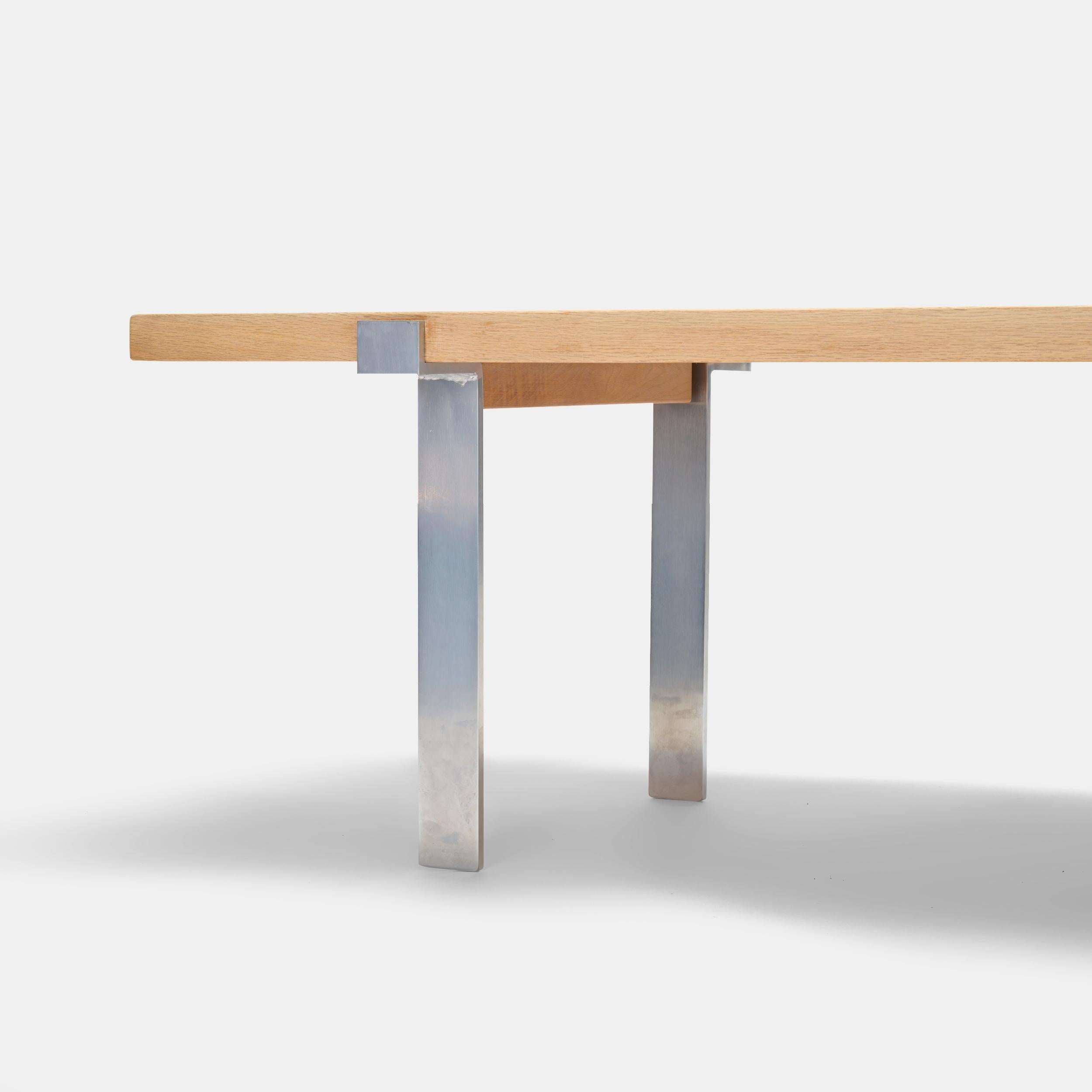 Danish Jørgen Høj solid oak and steel coffee table for A. Mikael Laursen, Aarhus, Denma For Sale