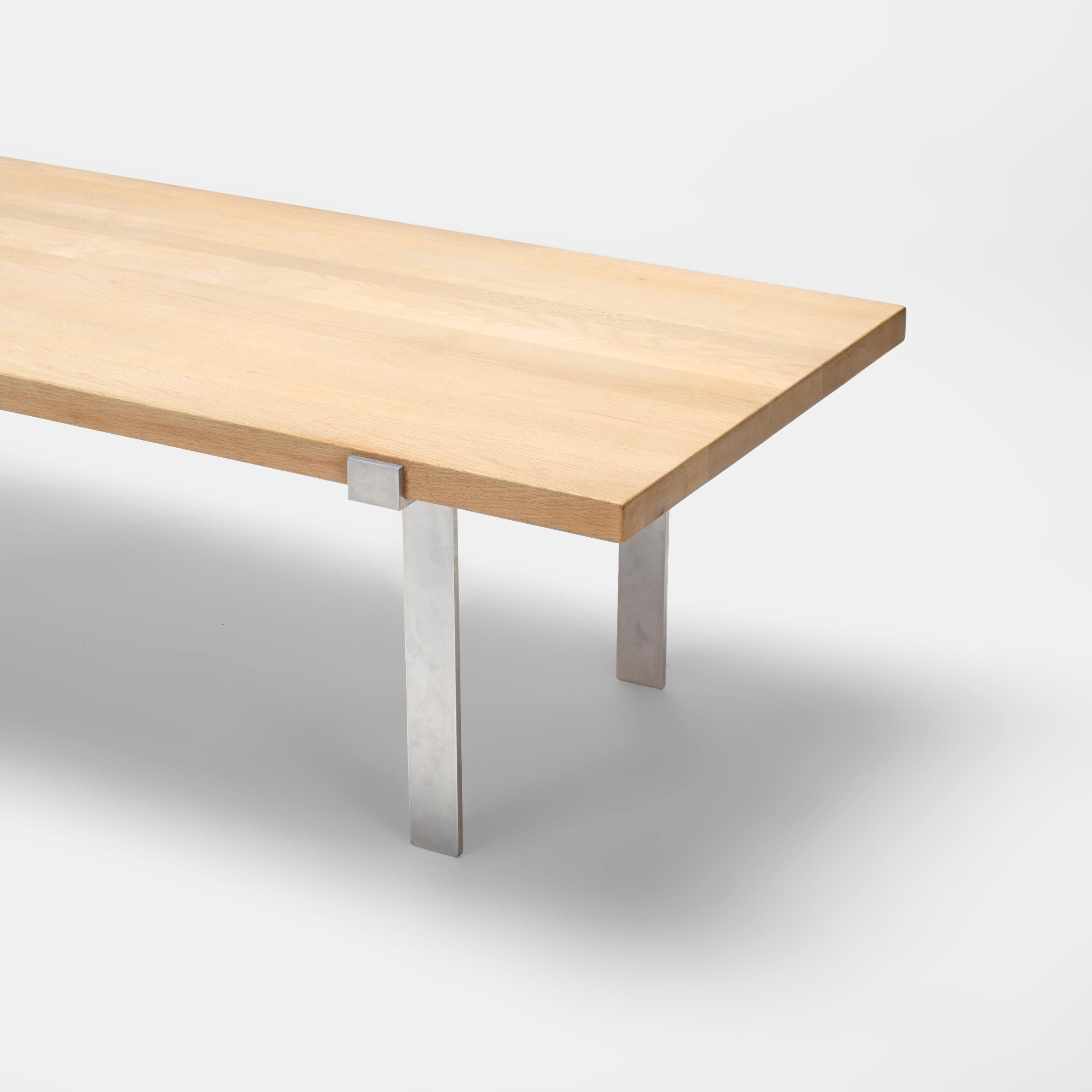 Jørgen Høj solid oak and steel coffee table for A. Mikael Laursen, Aarhus, Denma In Excellent Condition For Sale In Skokie, IL