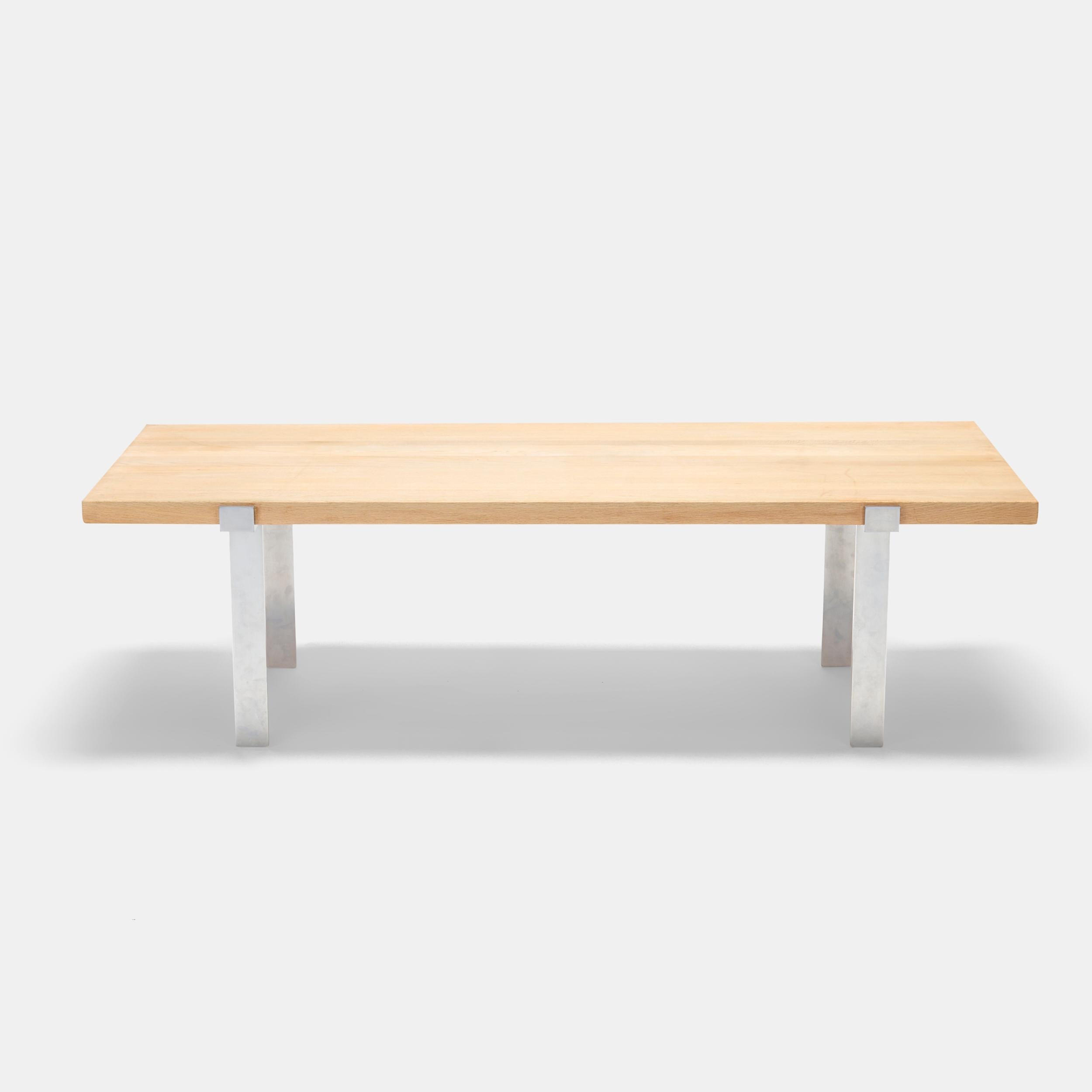 Mid-20th Century Jørgen Høj solid oak and steel coffee table for A. Mikael Laursen, Aarhus, Denma For Sale