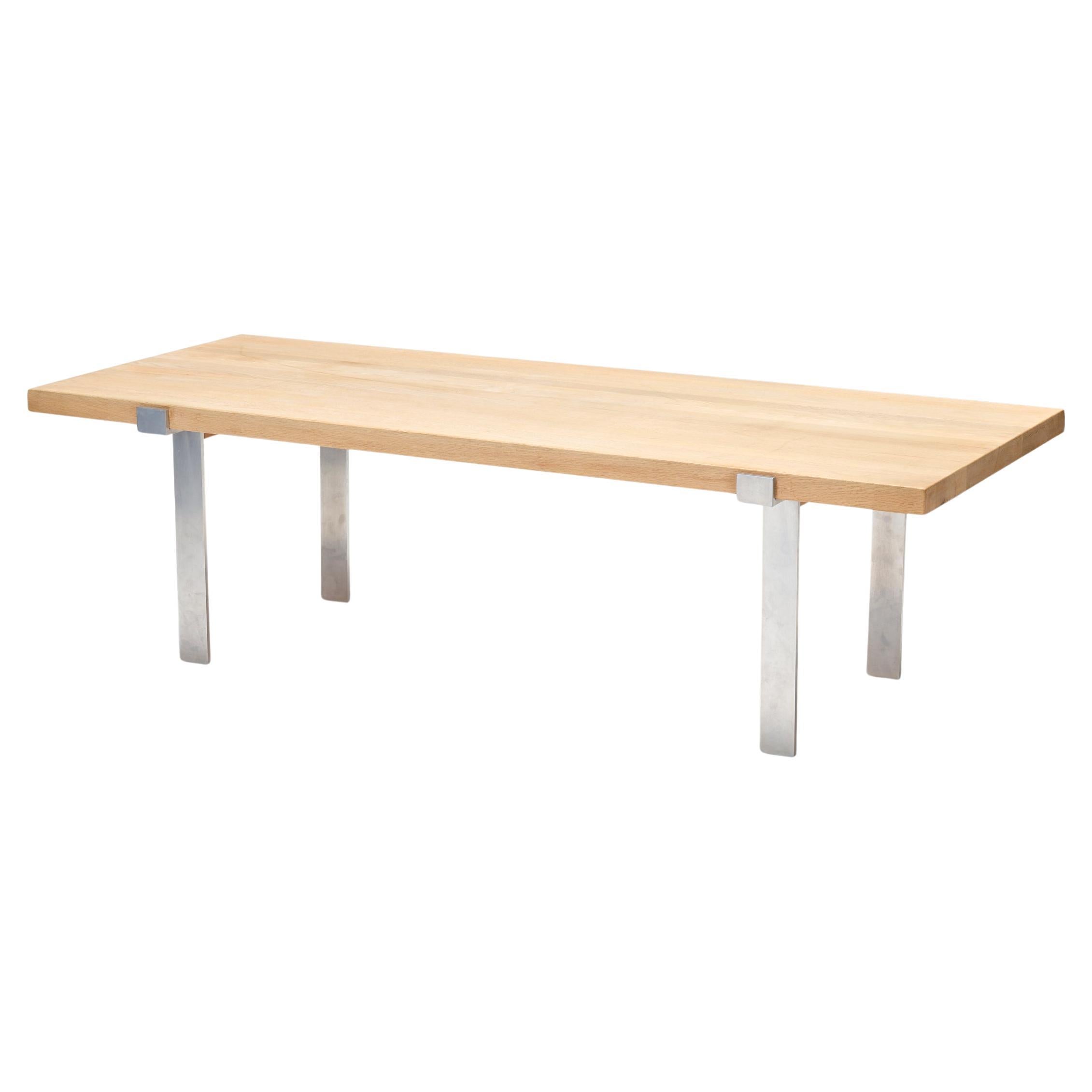 Jørgen Høj solid oak and steel coffee table for A. Mikael Laursen, Aarhus, Denma