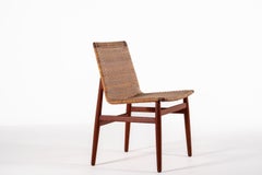 Chaise en teck et rotin Jørgen Høj pour Thorald Madsen, Danemark, années 1950