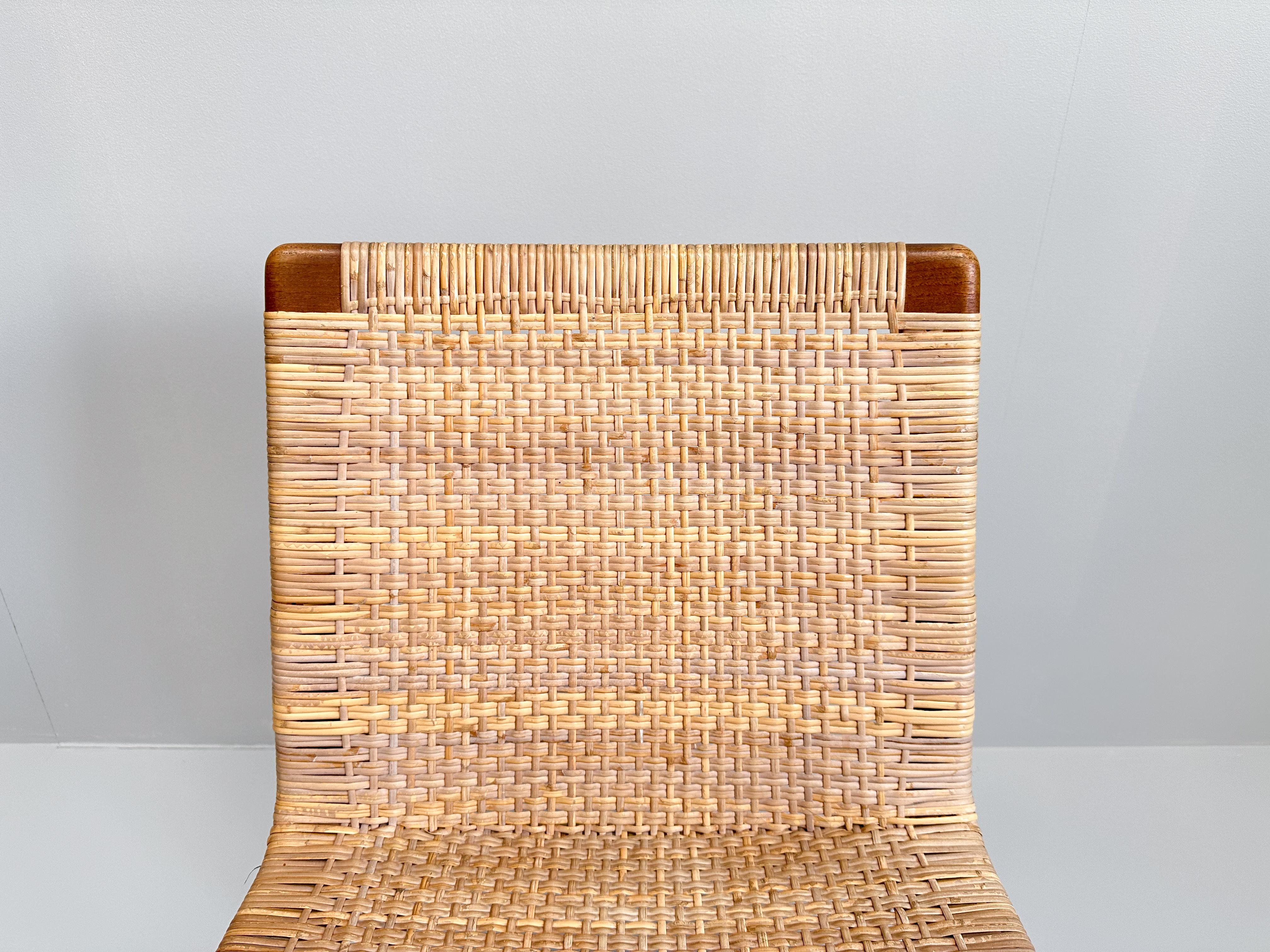 Mid-20th Century Jørgen Høj Teak and Rattan Chair for Thorald Madsen, Denmark, 1950s For Sale