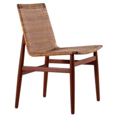 Chaise en teck et rotin Jørgen Høj pour Thorald Madsen, Danemark, années 1950