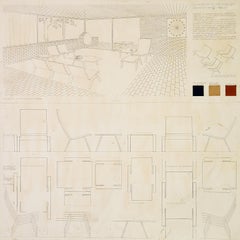 Jørgen Høvelskov: Competition entries, two boards of sketches of furniture 1966
