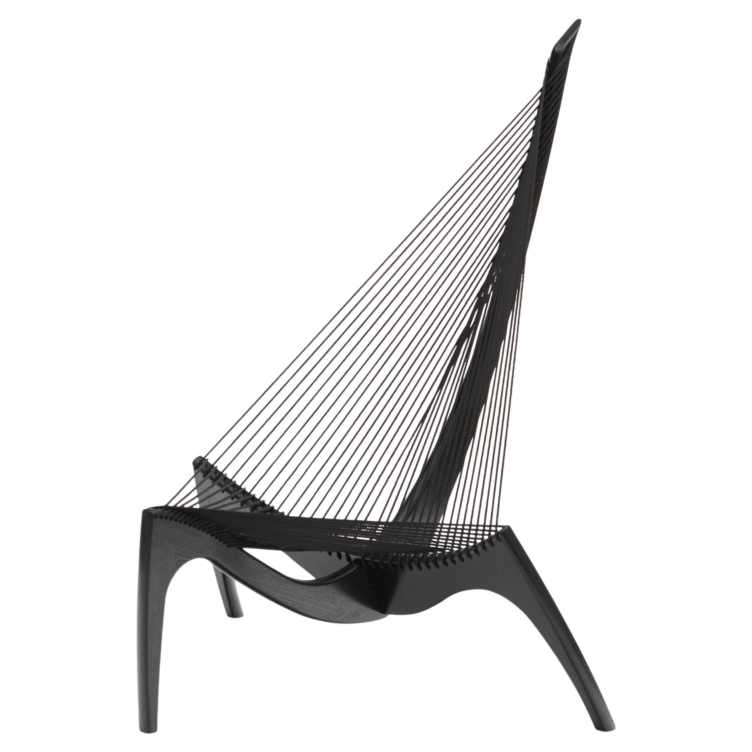 Jørgen Høvelskov Harp Chair in Black Wood and String For Sale