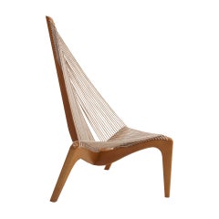 Mid century Jørgen Høvelskov Rope Wood and String Sculpture Harp Chair, Denmark