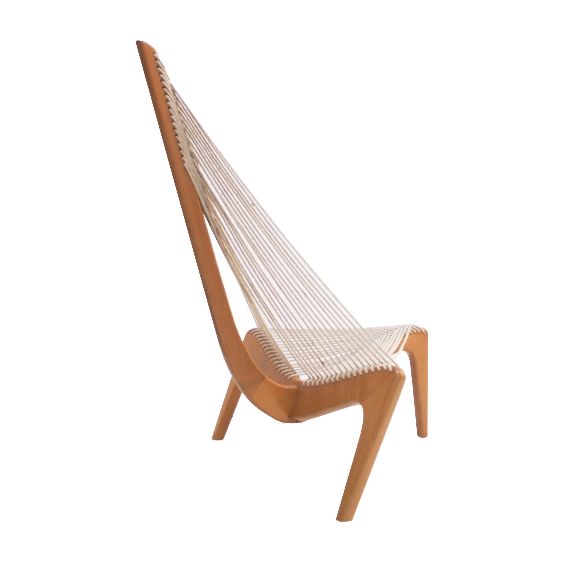 Mid-Century Modern Mid century Jørgen Høvelskov Rope Wood and String Sculpture Harp Chair, Denmark For Sale