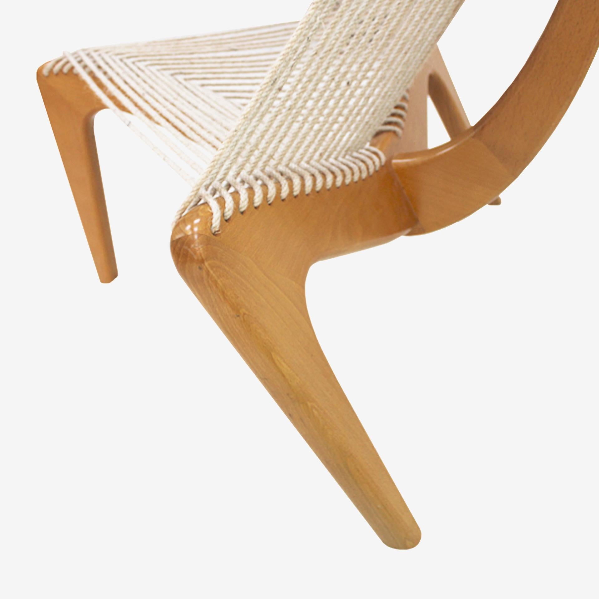 Mid century Jørgen Høvelskov Rope Wood and String Sculpture Harp Chair, Denmark In Good Condition For Sale In Ibiza, Spain