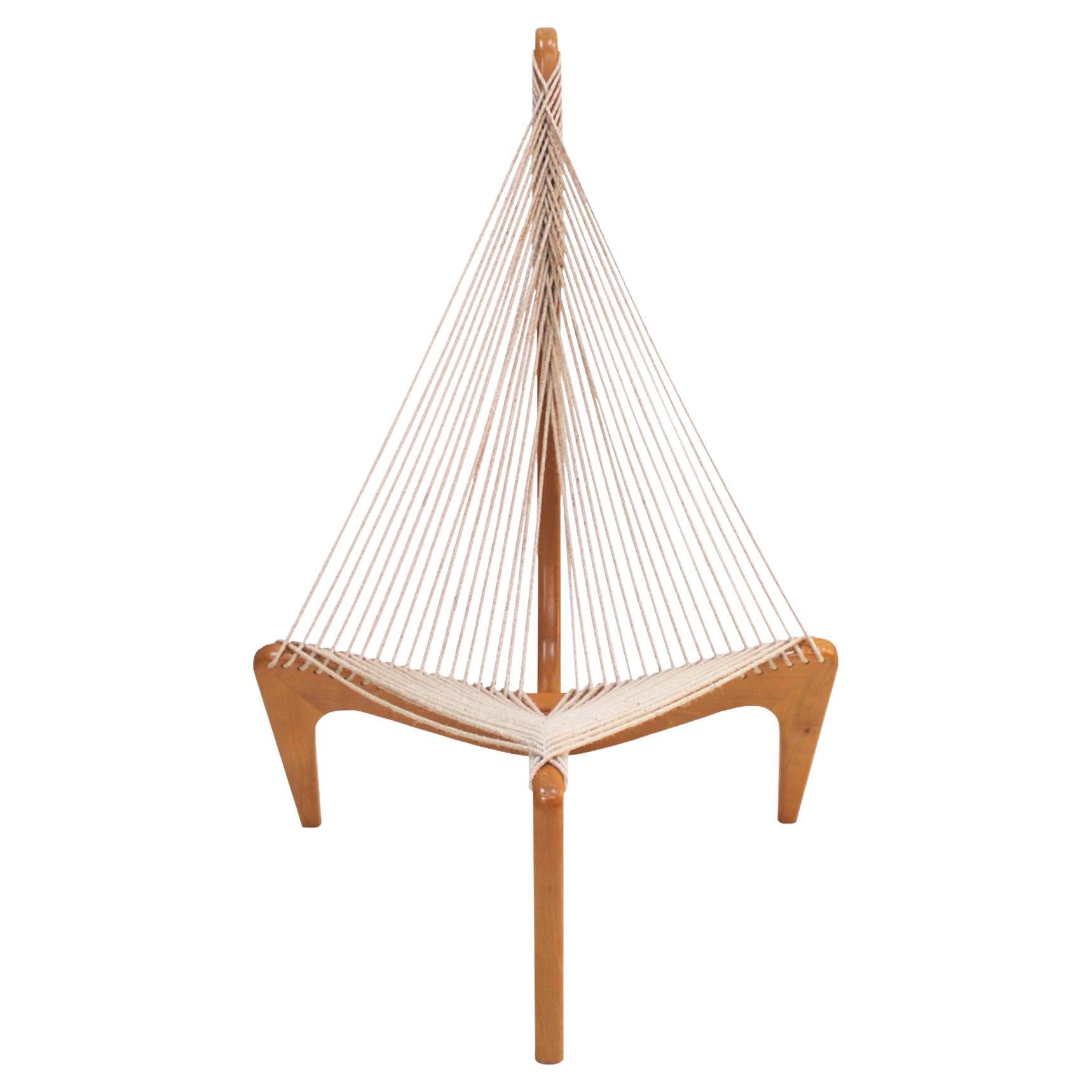 Mid century Jørgen Høvelskov Rope Wood and String Sculpture Harp Chair, Denmark