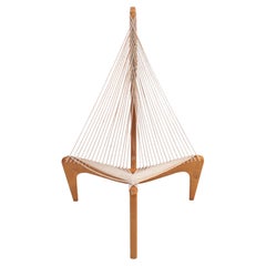 Mid century Jørgen Høvelskov Rope Wood and String Sculpture Harp Chair, Denmark