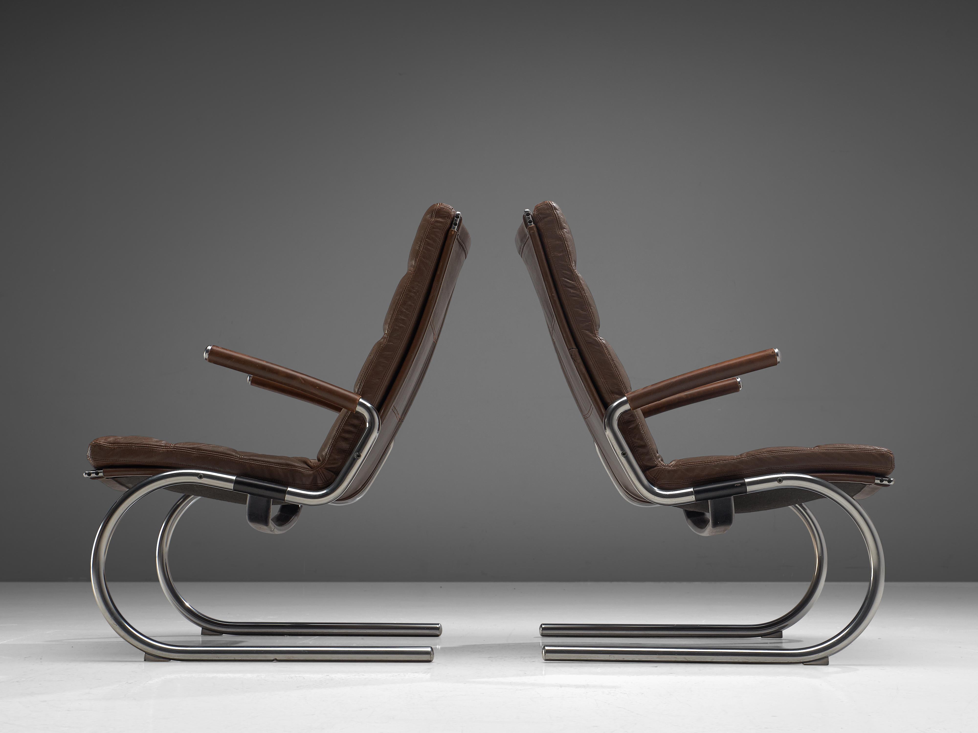Mid-Century Modern Jørgen Kastholm Paire de chaises longues tubulaires en cuir  en vente