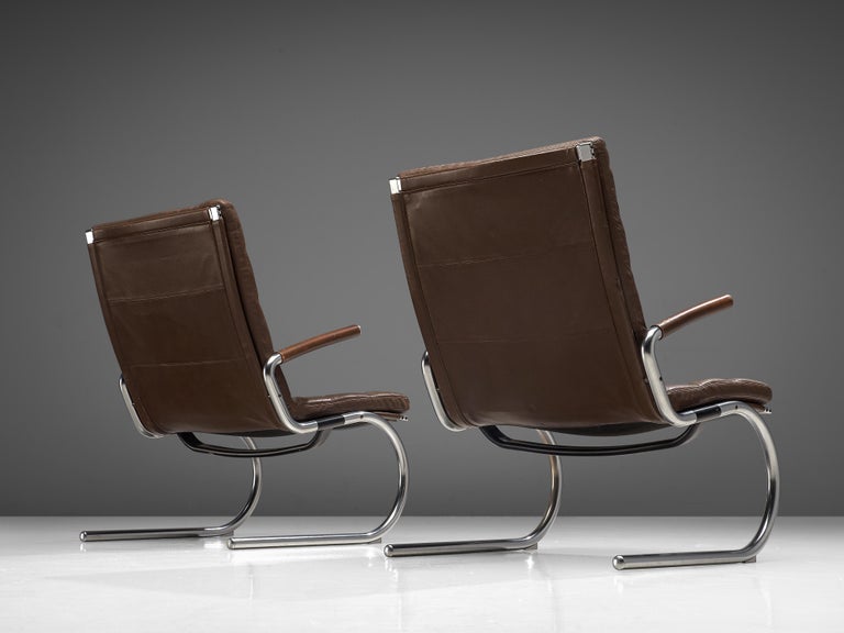 Danish Jørgen Kastholm Pair of Tubular Lounge Chairs in Leather For Sale