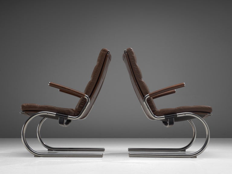 Mid-20th Century Jørgen Kastholm Pair of Tubular Lounge Chairs in Leather For Sale