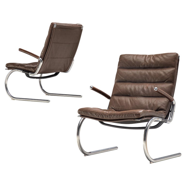 Jørgen Kastholm Pair of Tubular Lounge Chairs in Leather For Sale