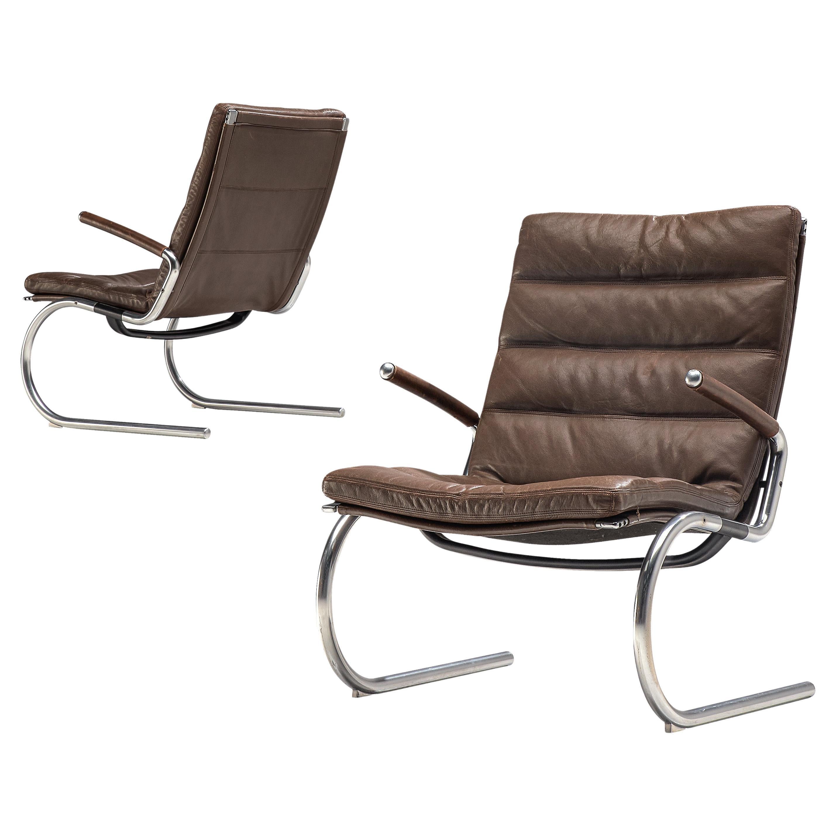 Jørgen Kastholm Pair of Tubular Lounge Chairs in Leather 