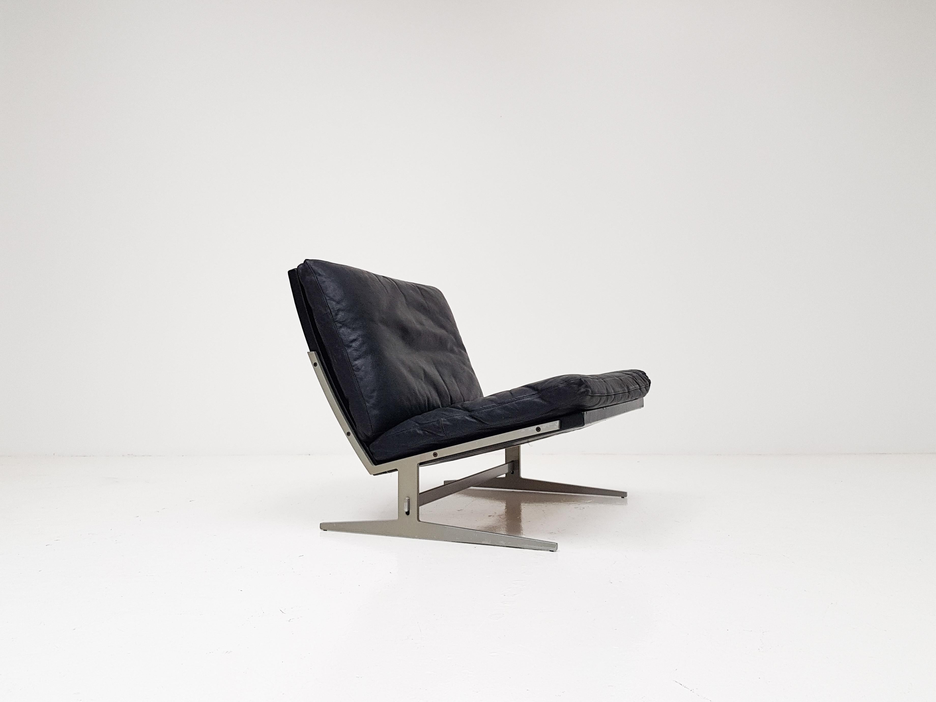 Mid-Century Modern Jørgen Kastholm & Preben Fabricius Black Leather Easy Chair, Model Bo-561, 1962