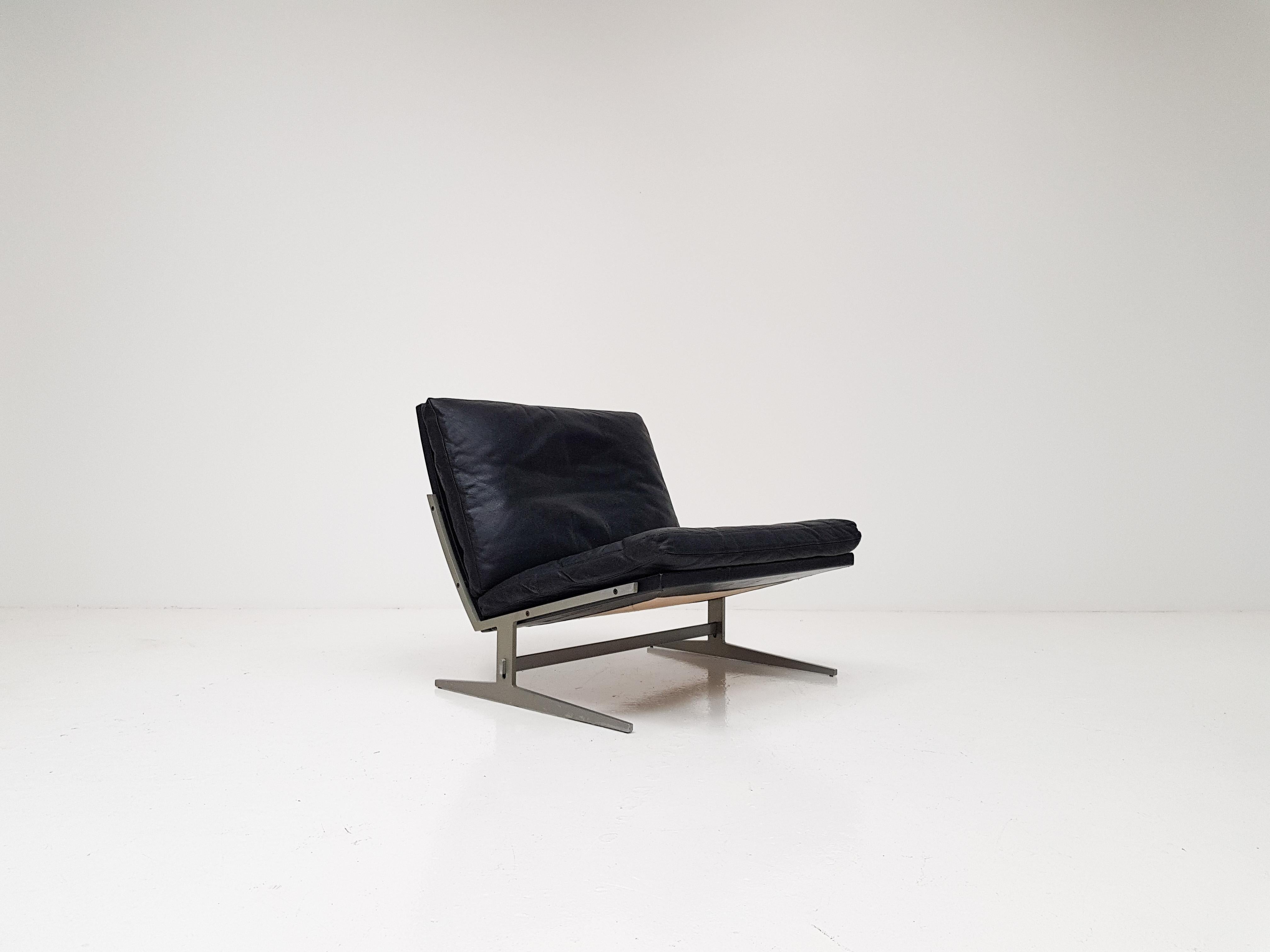 Danish Jørgen Kastholm & Preben Fabricius Black Leather Easy Chair, Model Bo-561, 1962
