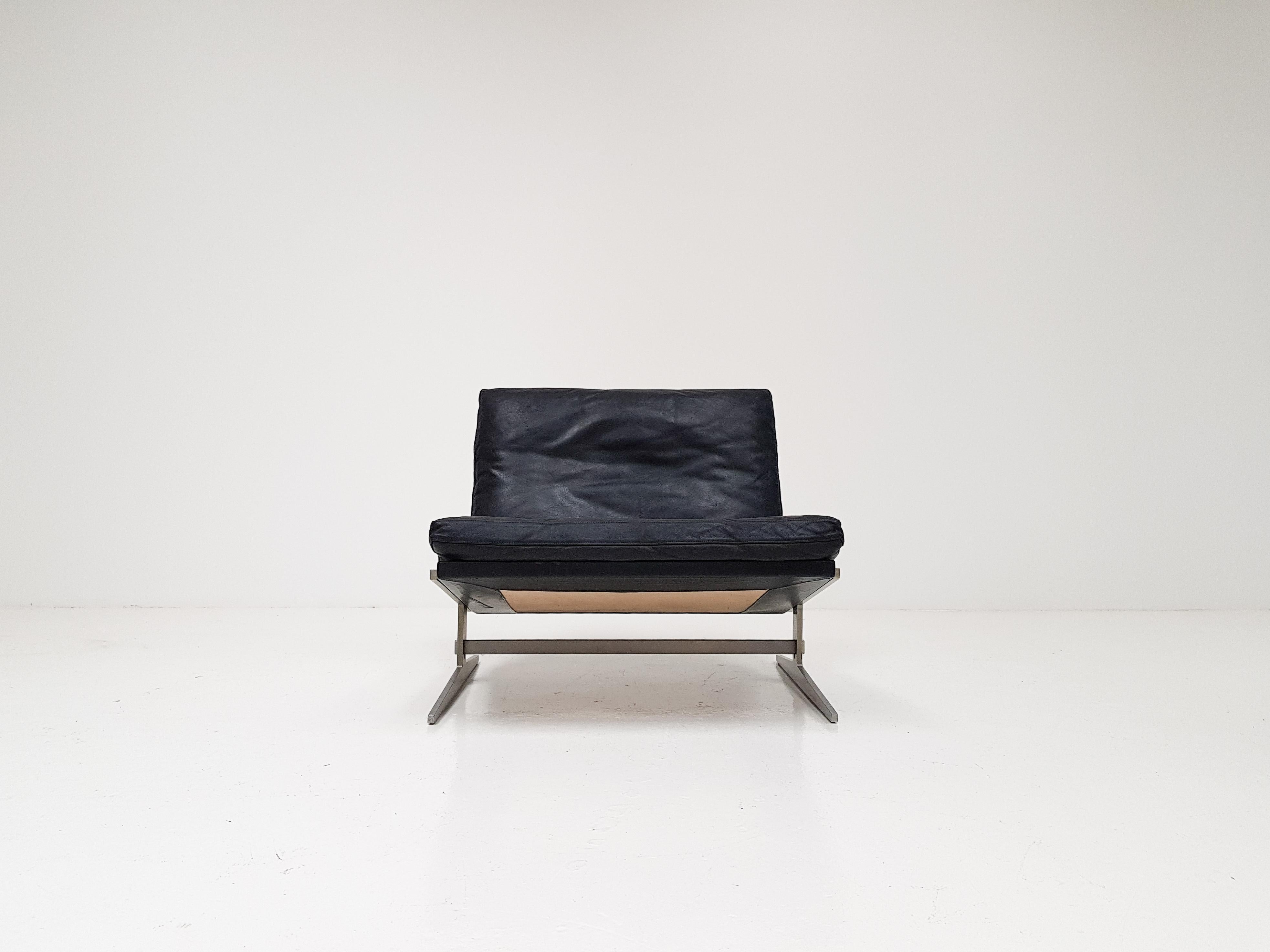 Jørgen Kastholm & Preben Fabricius Black Leather Easy Chair, Model Bo-561, 1962 In Good Condition In London Road, Baldock, Hertfordshire