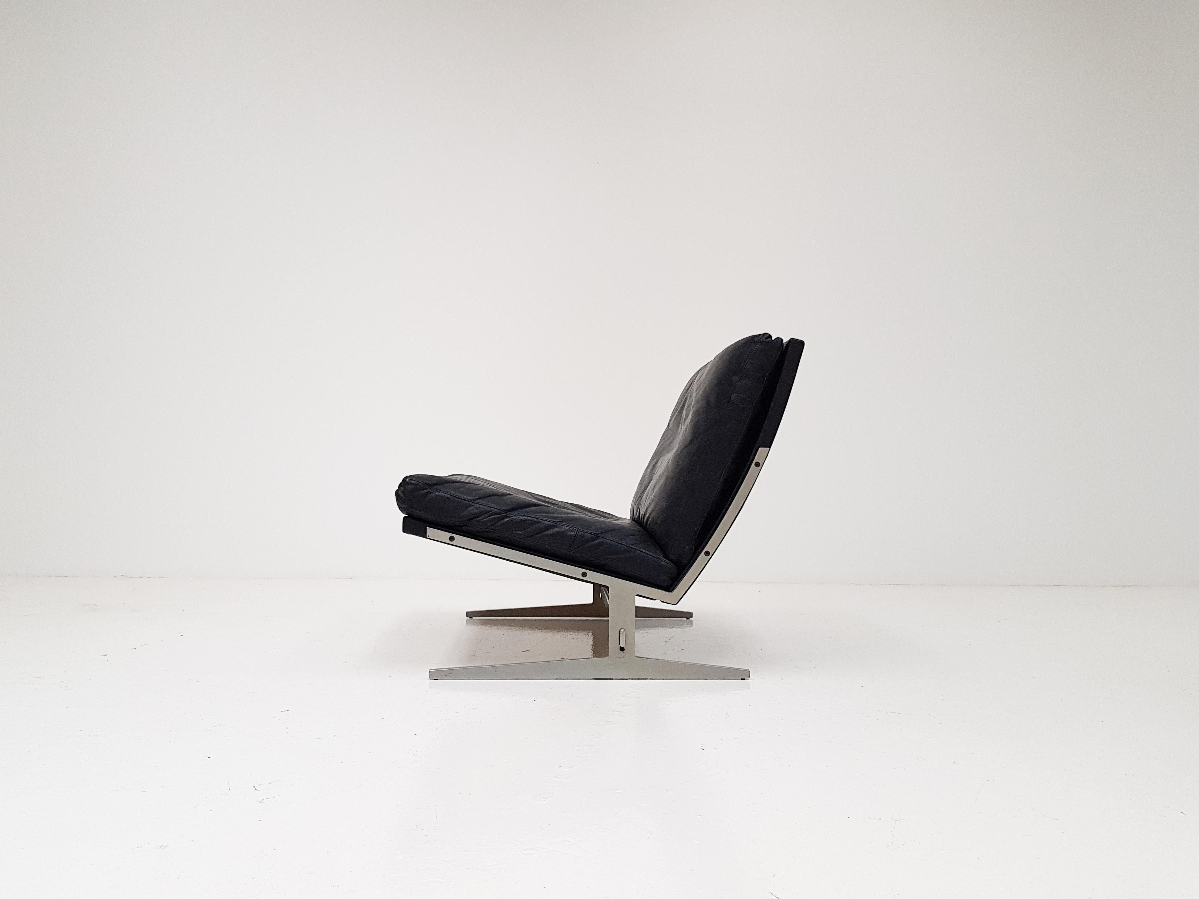 Jørgen Kastholm & Preben Fabricius Black Leather Easy Chair, Model Bo-561, 1962 (Stahl)
