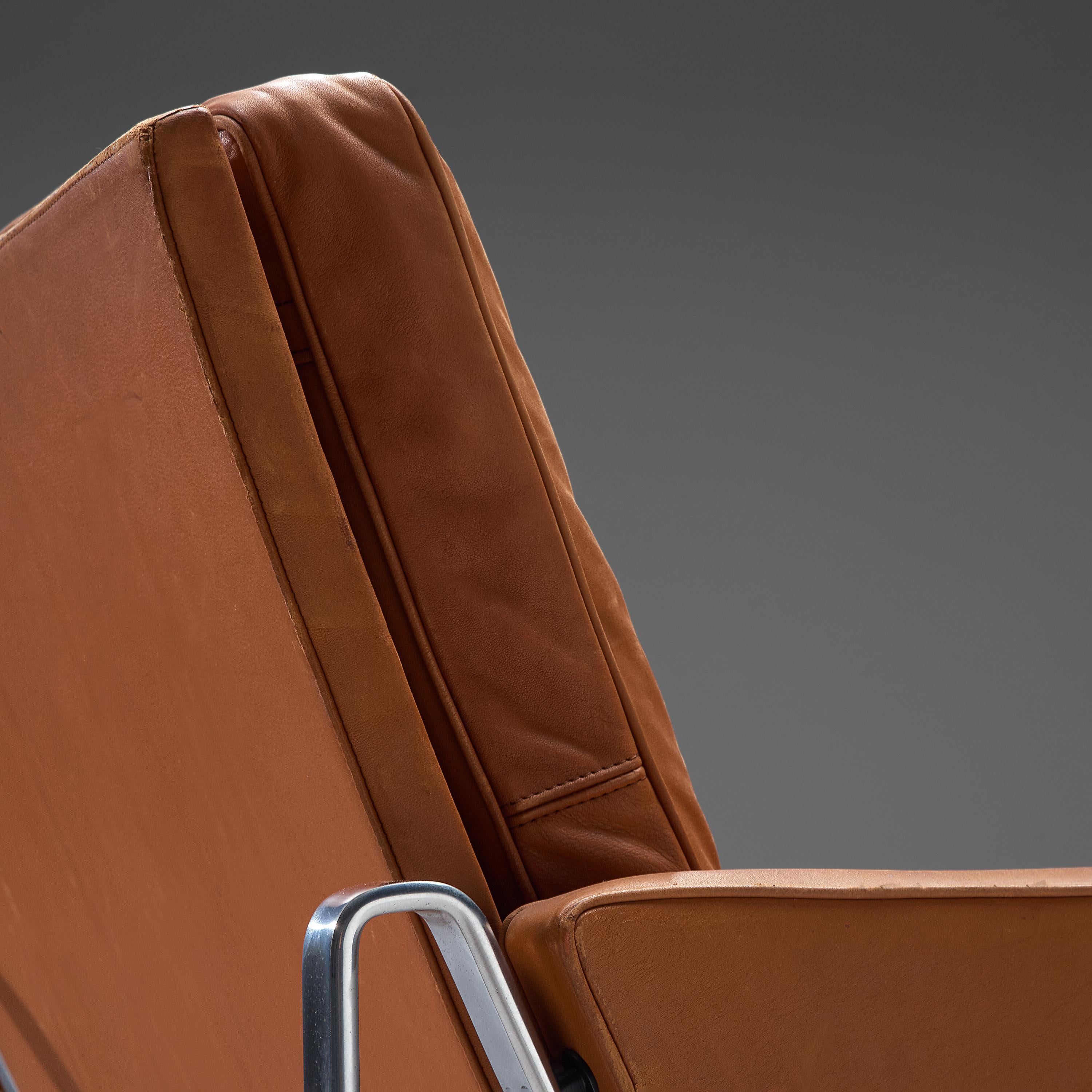 Scandinavian Modern Jørgen Kastholm & Preben Fabricius Cognac Leather Sofa with Steel Frame
