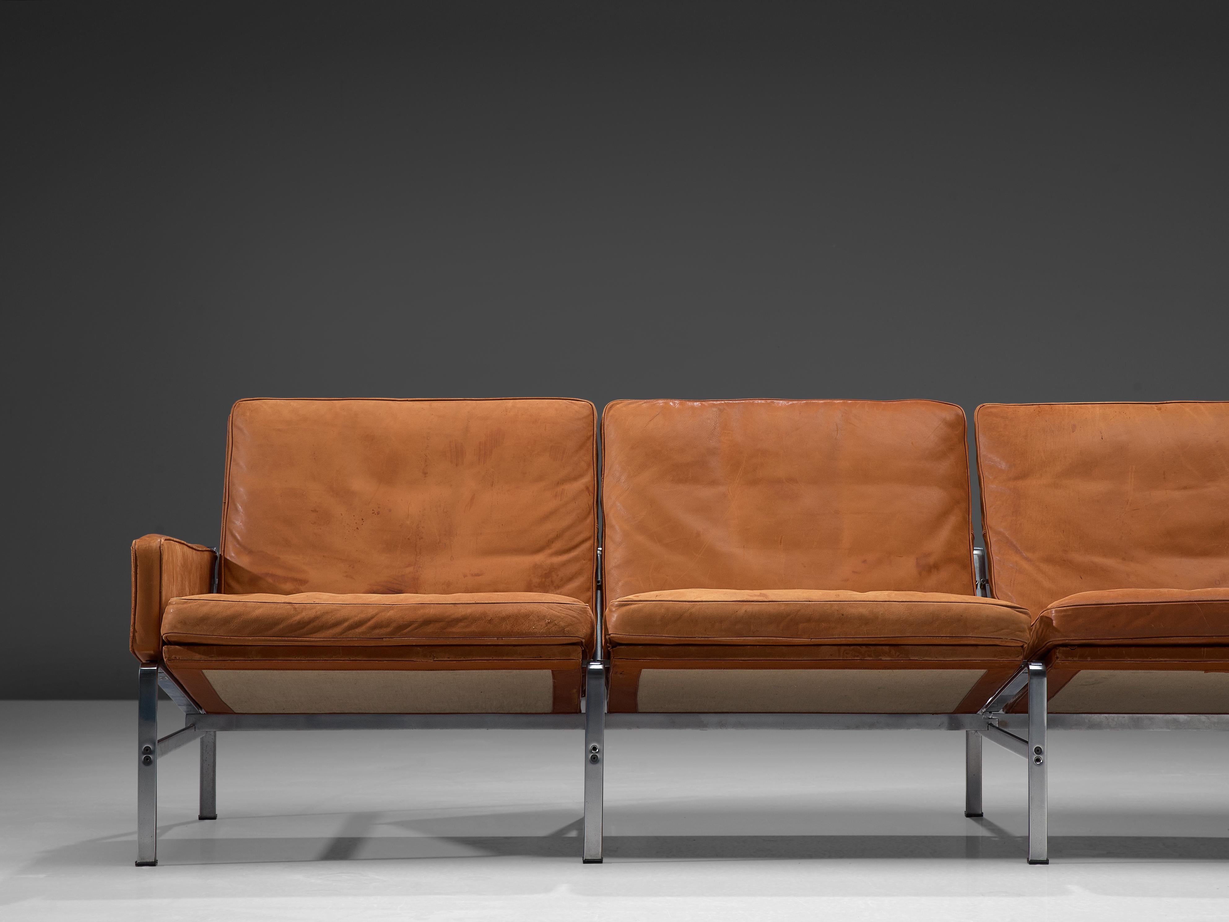 Jørgen Kastholm & Preben Fabricius Cognac Leather Sofa with Steel Frame In Good Condition In Waalwijk, NL