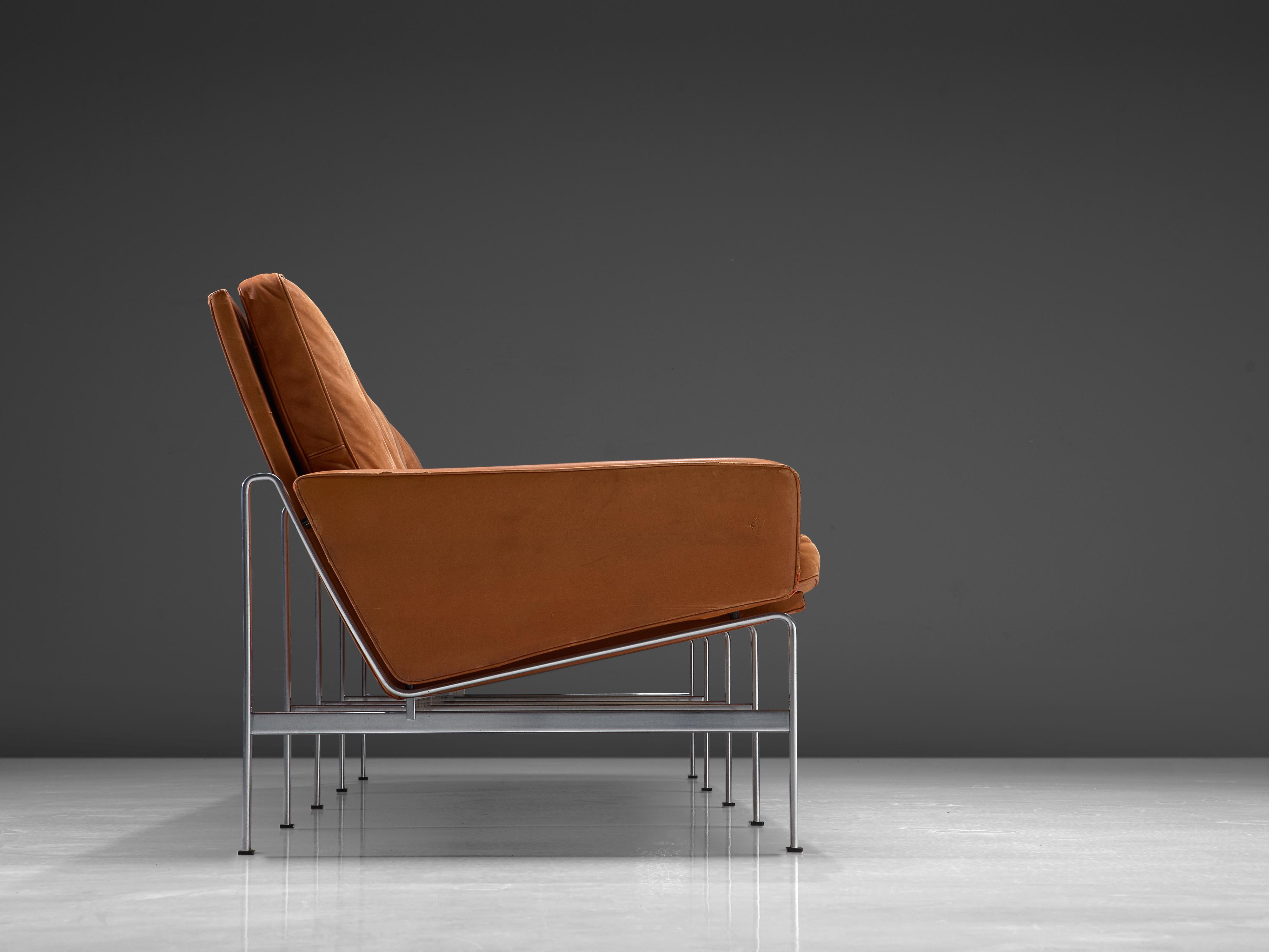 Mid-20th Century Jørgen Kastholm & Preben Fabricius Cognac Leather Sofa with Steel Frame