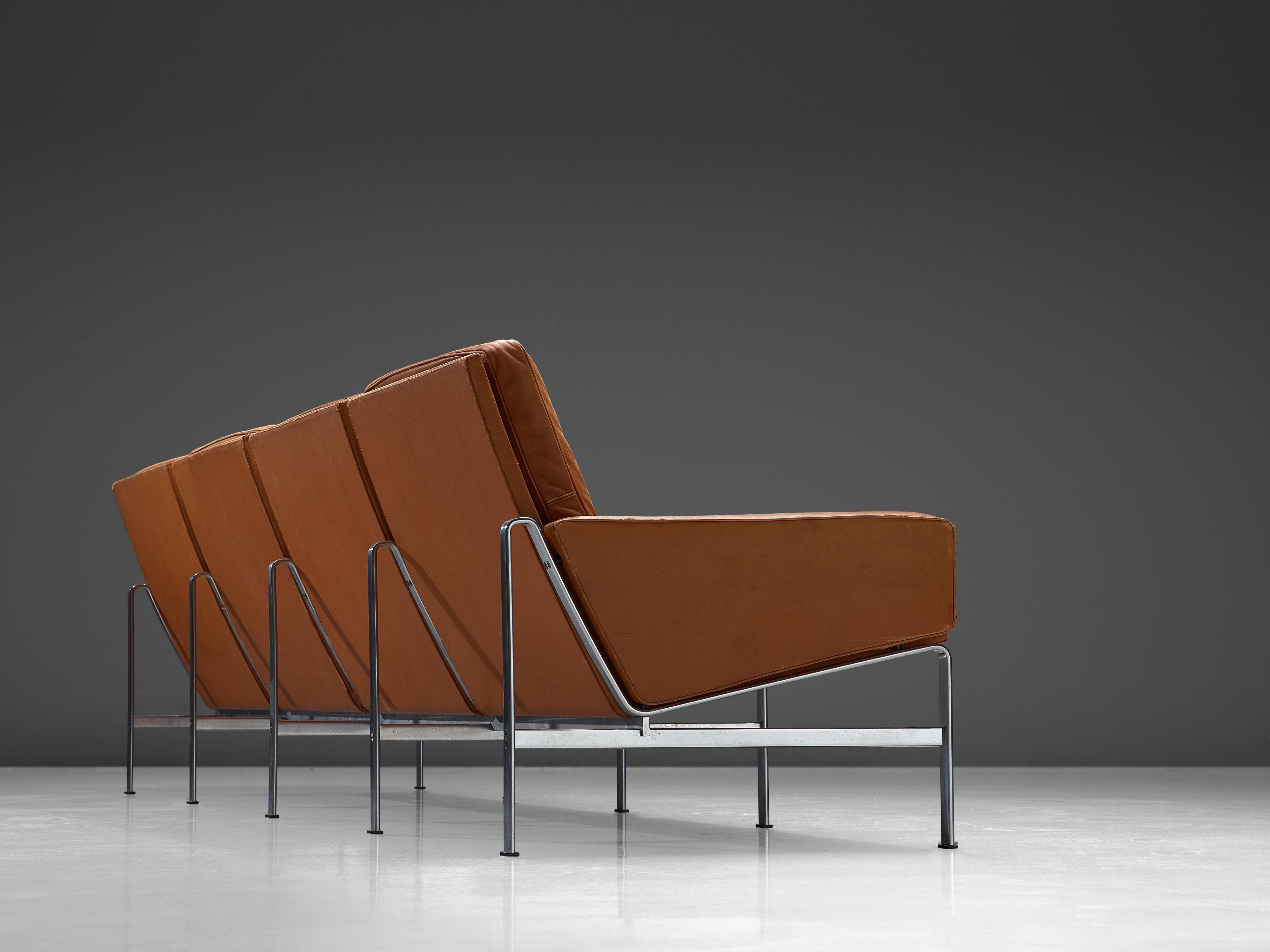 Jørgen Kastholm & Preben Fabricius Cognac Leather Sofa with Steel Frame 1