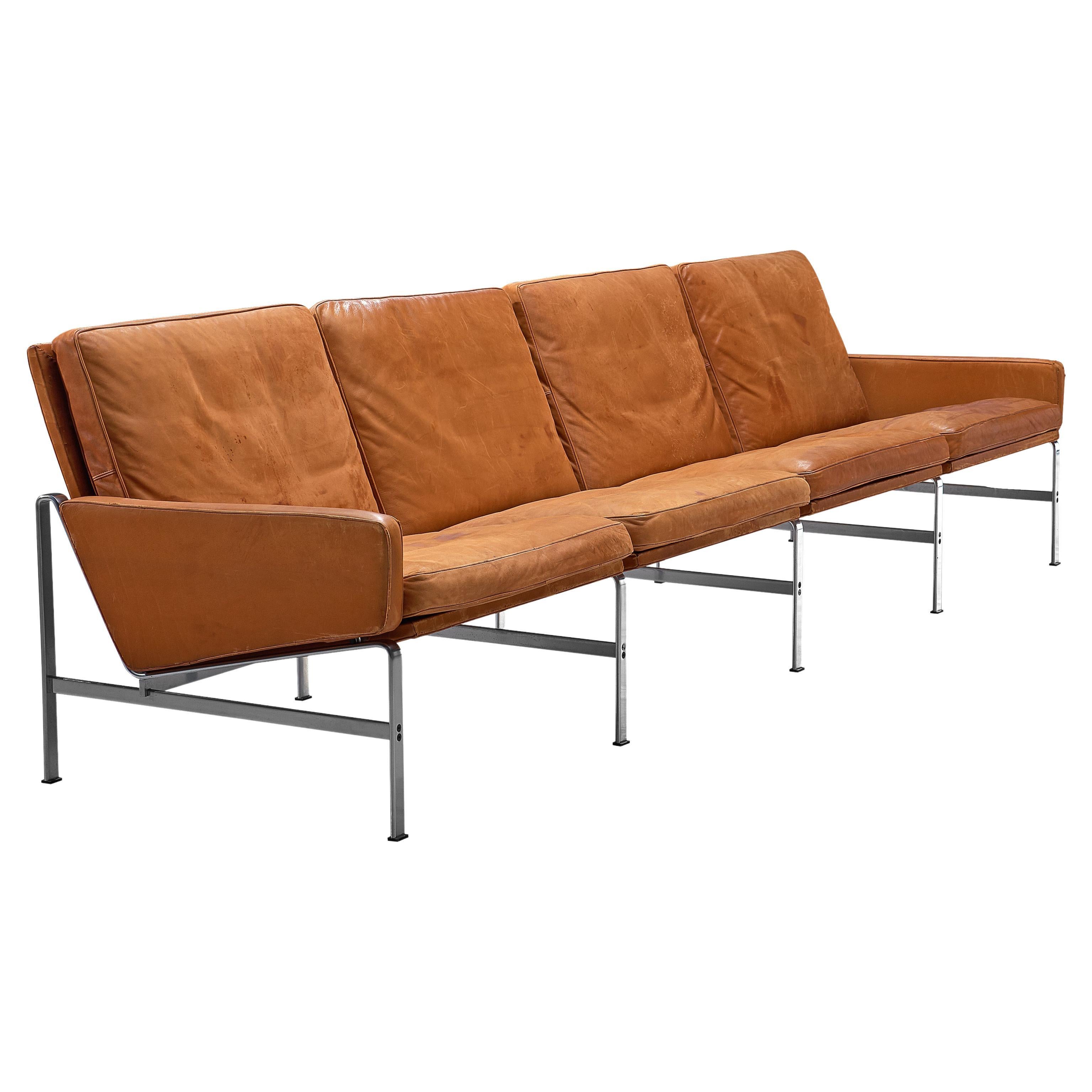 Jørgen Kastholm & Preben Fabricius Cognac Leather Sofa with Steel Frame