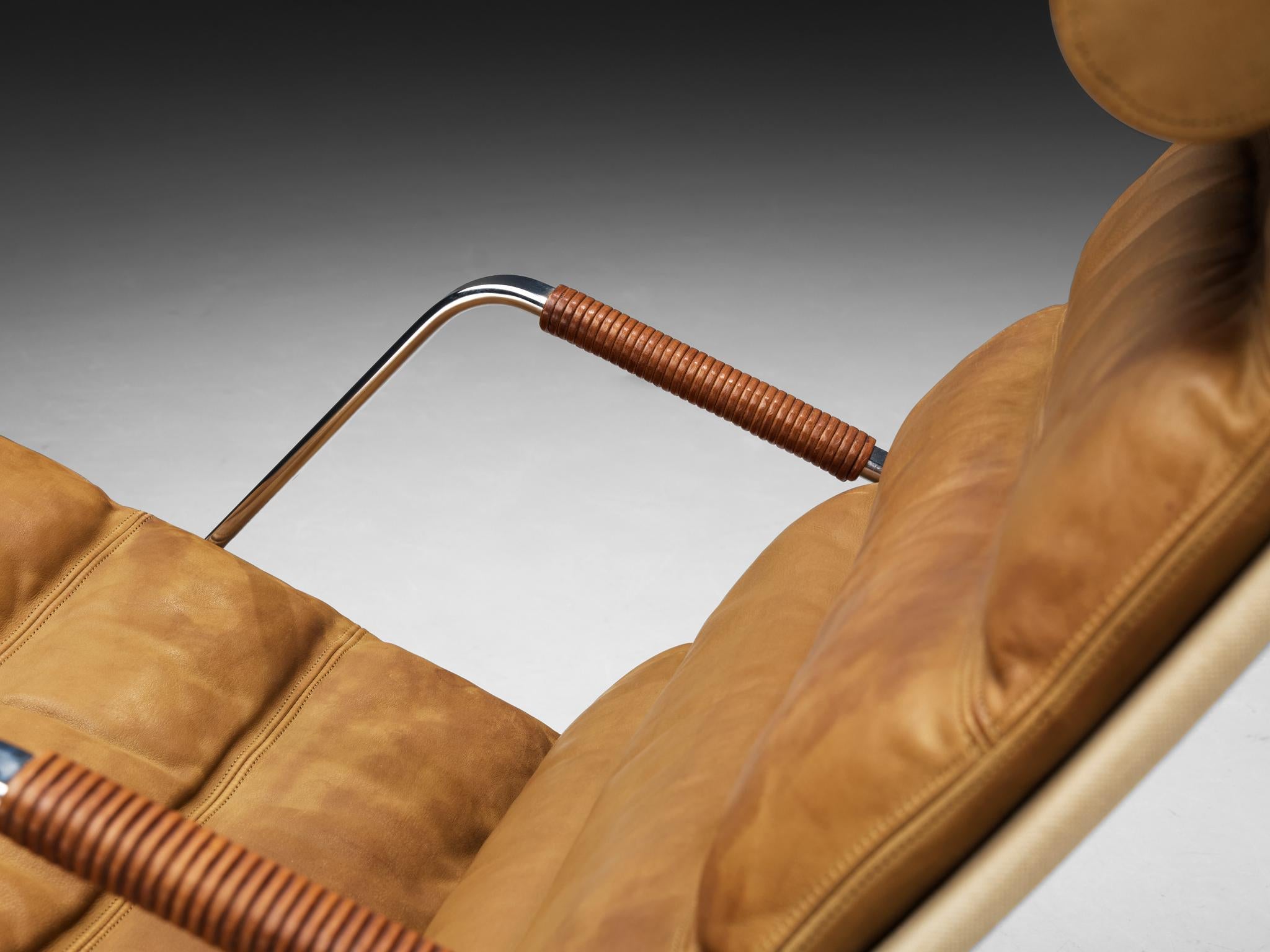 Steel Jørgen Kastholm & Preben Fabricius 'Grasshopper' Chaise Longue in Leather For Sale