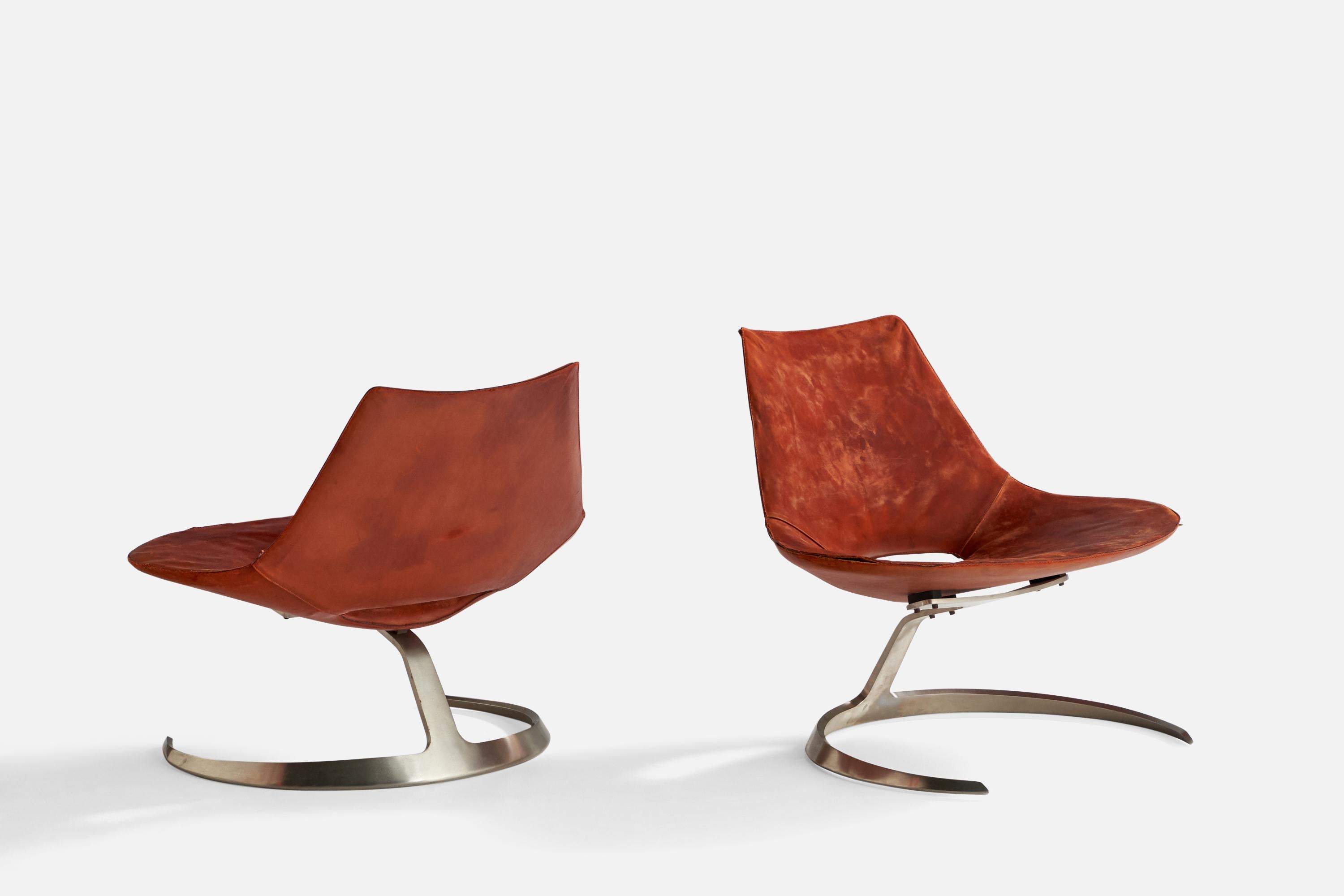 Mid-Century Modern Jørgen Kastholm & Preben Fabricius, Lounge Chairs, Leather, Steel, Denmark, 1960 For Sale