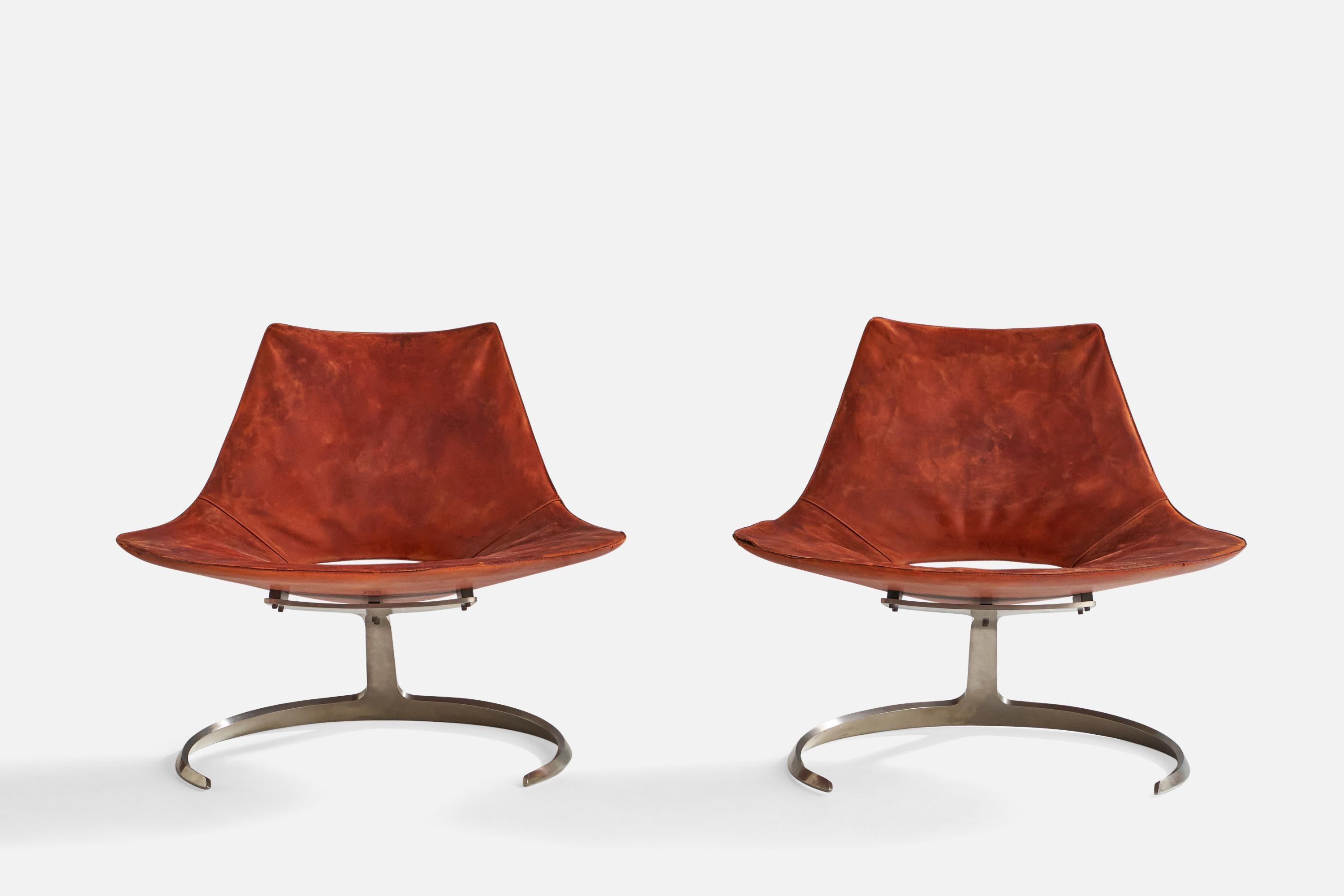 Danish Jørgen Kastholm & Preben Fabricius, Lounge Chairs, Leather, Steel, Denmark, 1960 For Sale