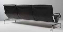 Jørgen Kastholm three seat sofa of black leather and steel, Denmark.