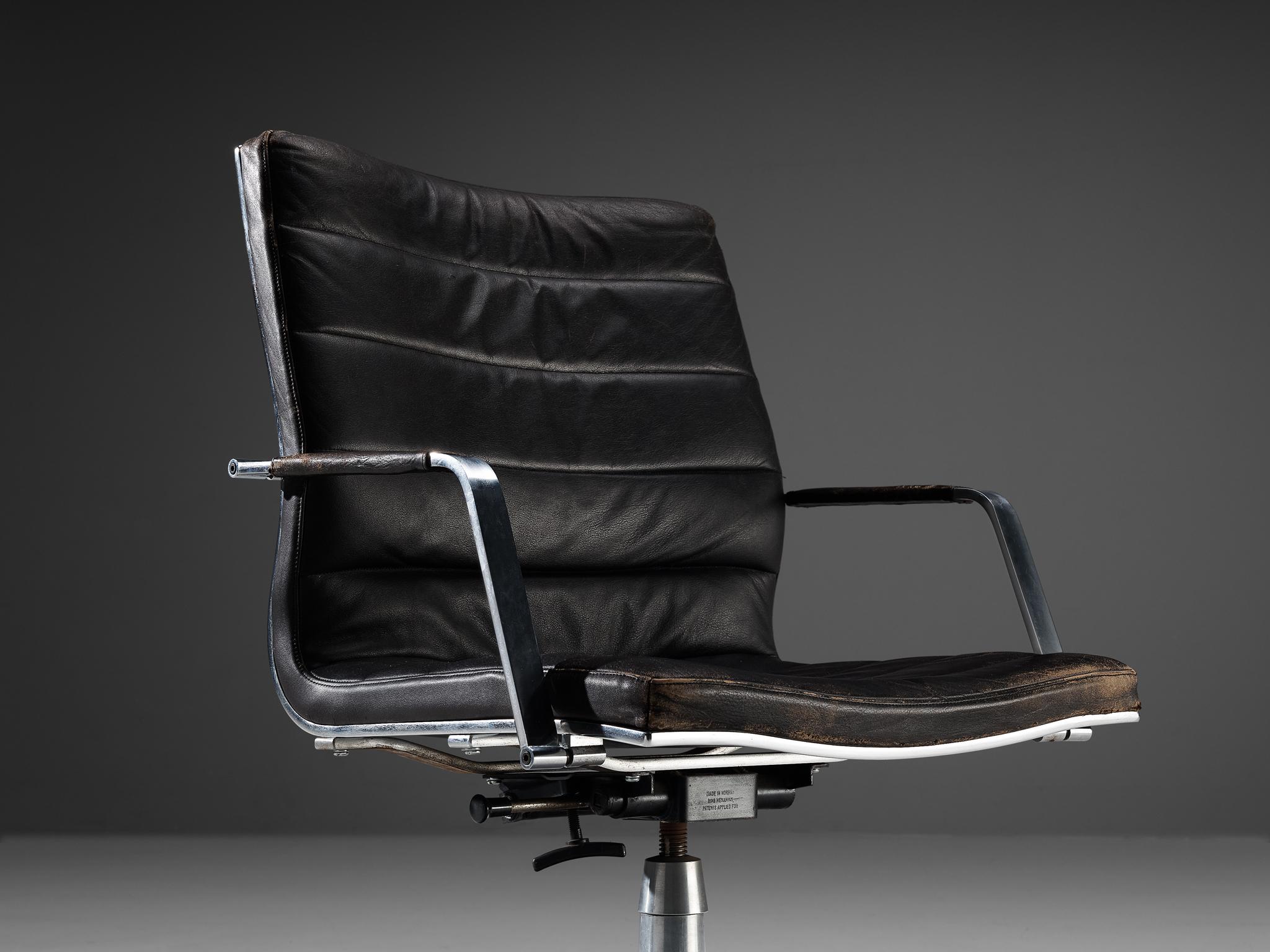 Jørgen Lund and Ole Larsen for Bo-Ex Desk Chair in Black Leather In Good Condition In Waalwijk, NL