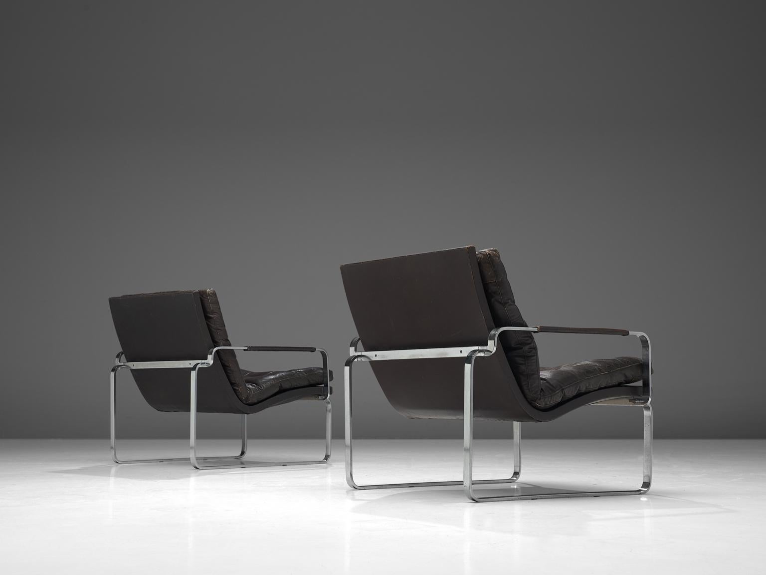 Scandinavian Modern Jørgen Lund & Ole Larsen Pair of Easy Chairs in Dark Brown Leather