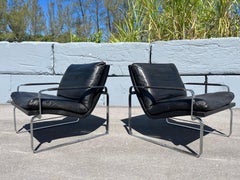 Jørgen Lund & Ole Larsen Pair of Lounge Chairs in Black Leather