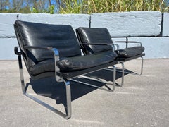 Jørgen Lund & Ole Larsen Pair of Lounge Chairs in Black Leather Jørgen Lund & Ole Larsen Pair of Lounge Chairs in Black Leather