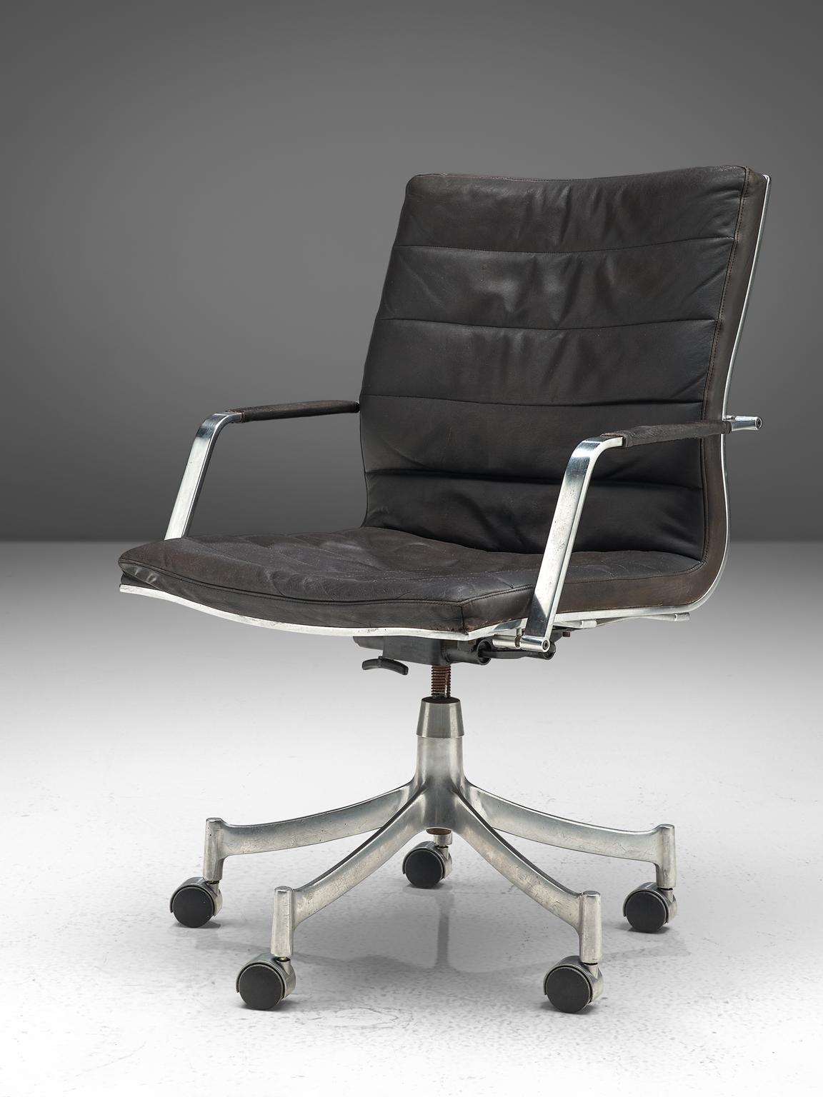 Danish Jørgen Lund & Ole Larsen Set of Three Office Chairs in Dark Brown Leather